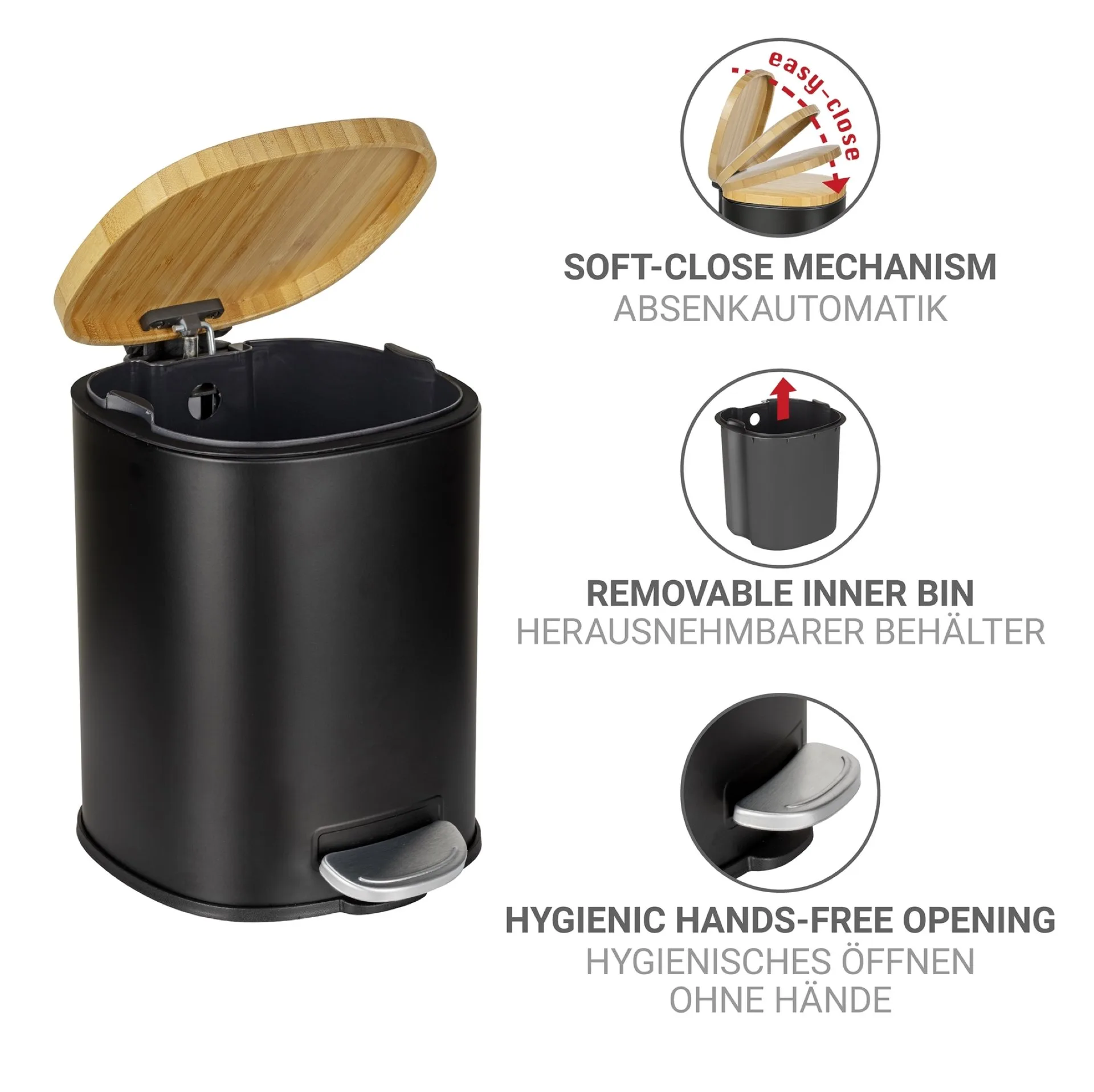 WENKO FIANEMA Kosmetikeimer 3 Liter, Schwarz/Braun