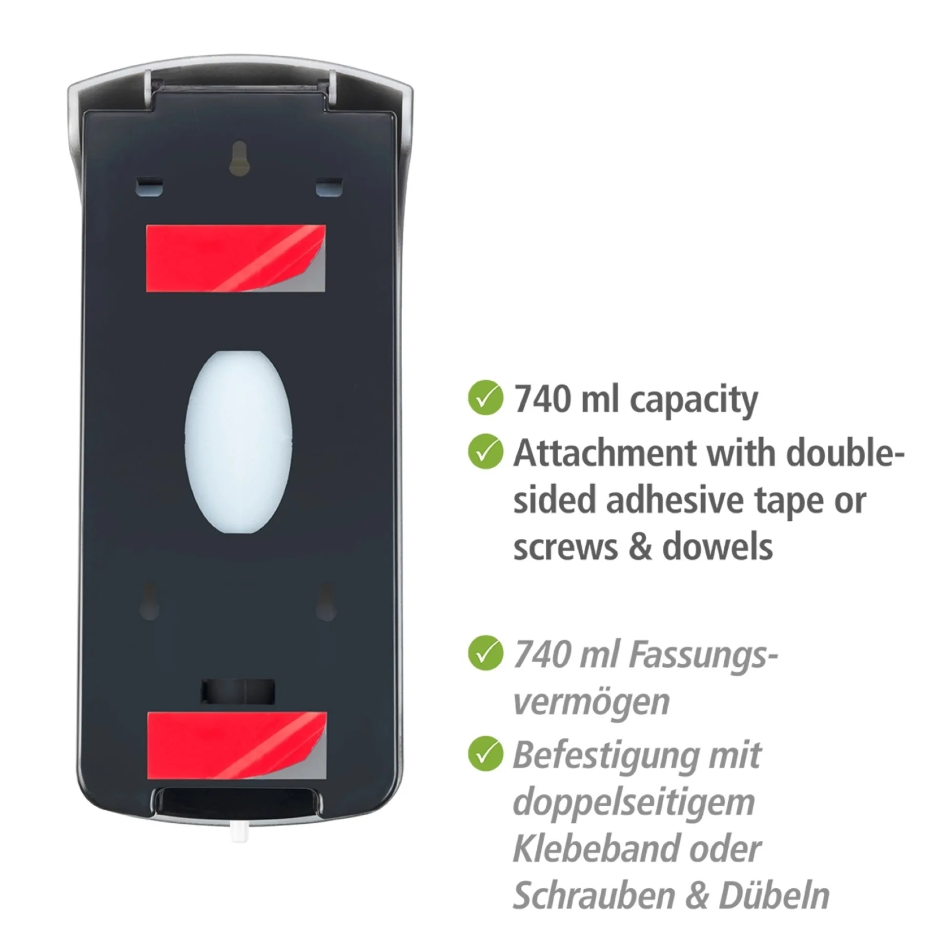 WENKO RANERA Seifenspender 740 ml, Schwarz, Desinfektionsmittelspender