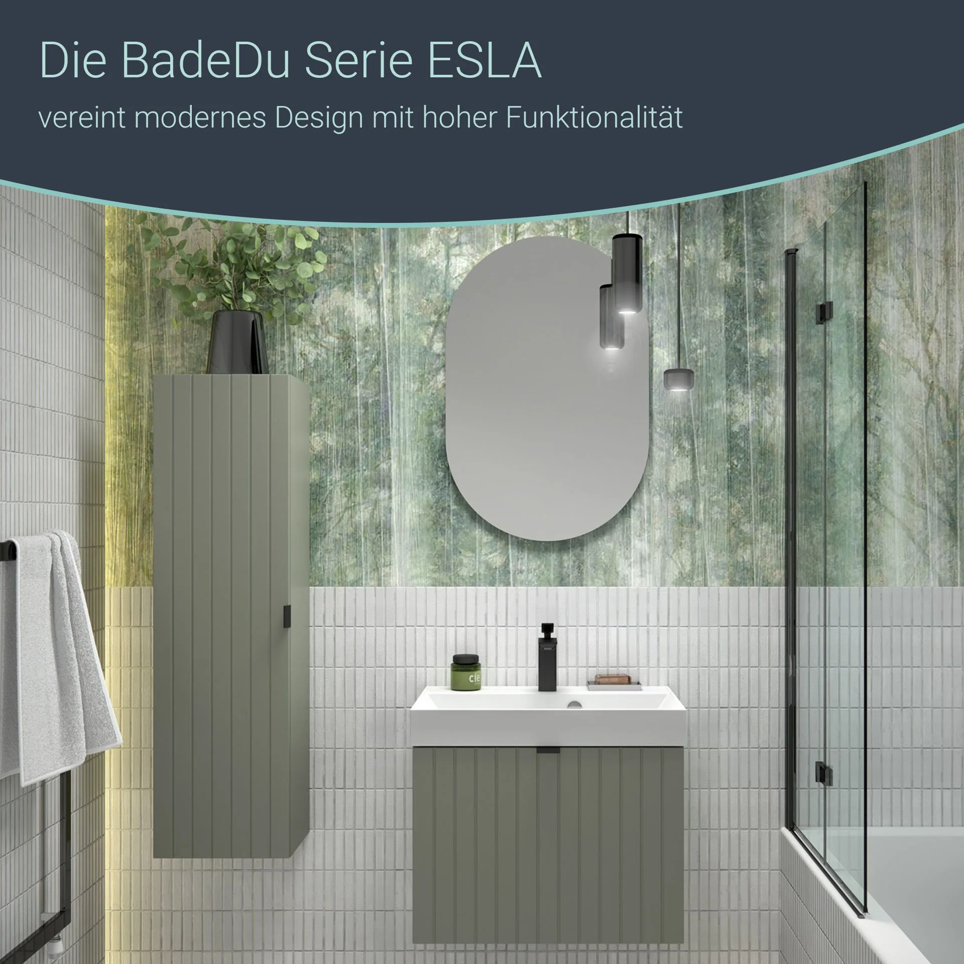 BADEDU ESLA Hochschrank 31 cm breit, Grün