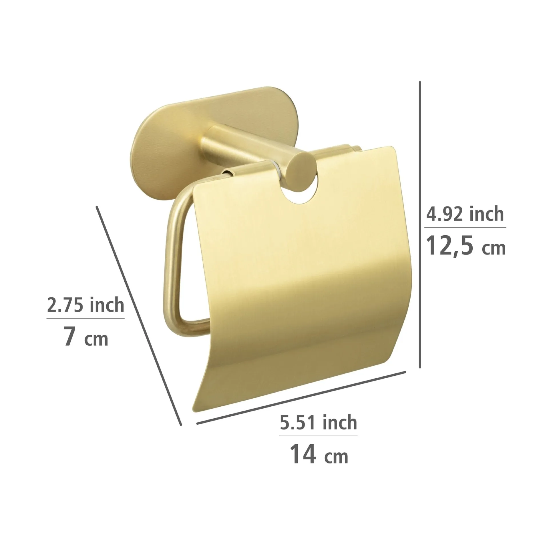 WENKO OREA Toilettenpapierhalter, Gold matt, mit Deckel, Befestigen ohne Bohren