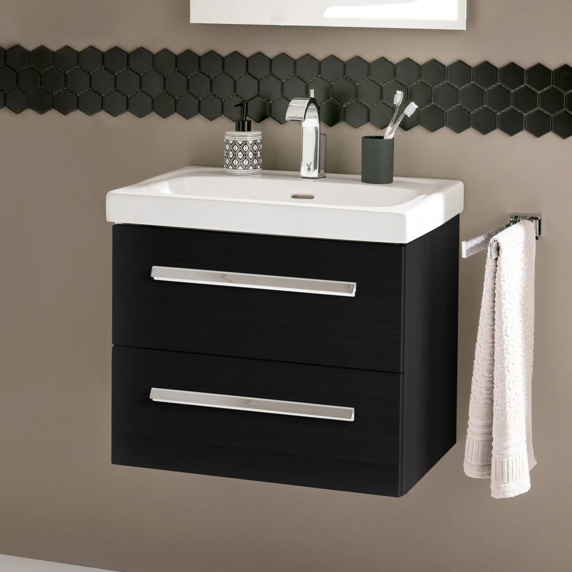 LANZET K1 Waschbeckenunterschrank 59 cm, Anthrazit Holzoptik