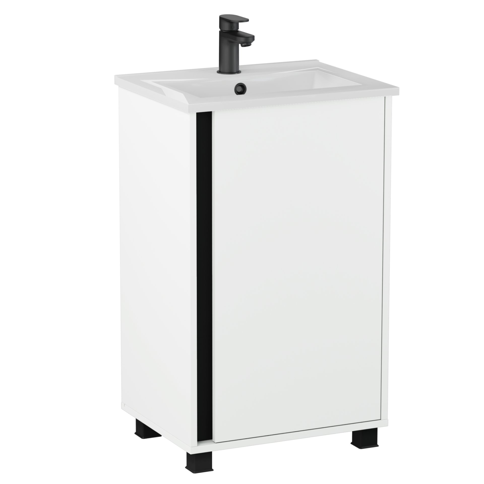 BADEDU LULE Gäste WC Waschtisch Set 51 cm breit, Weiß, Waschbecken Keramik Weiß, mit Füßen