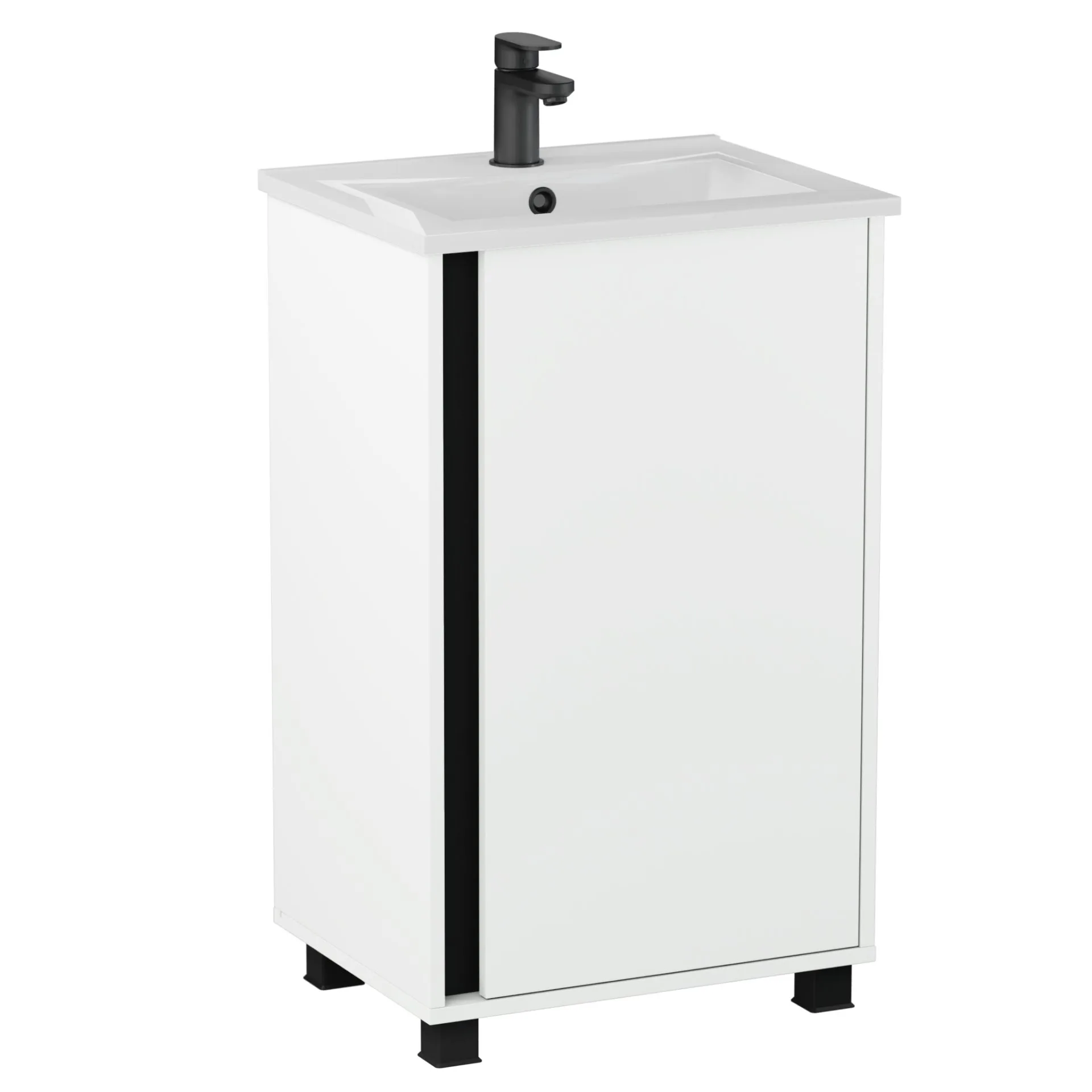 BADEDU LULE Gäste WC Waschtisch Set 51 cm breit, Weiß, Waschbecken Keramik Weiß, mit Füßen