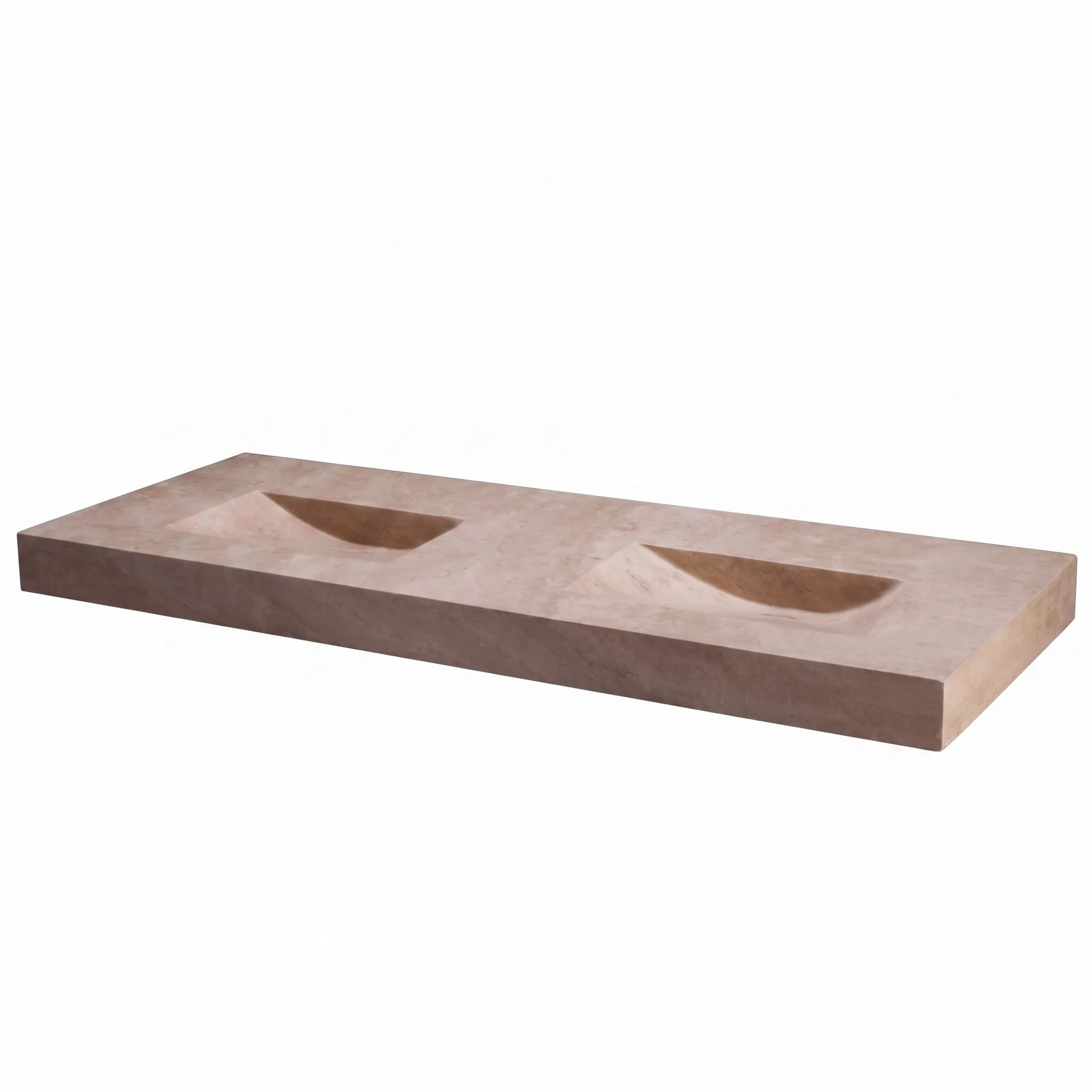 FORZALAQUA NAPOLI II Doppelwaschbecken 160 cm breit, Travertin, Naturstein, ohne Hahnlöcher