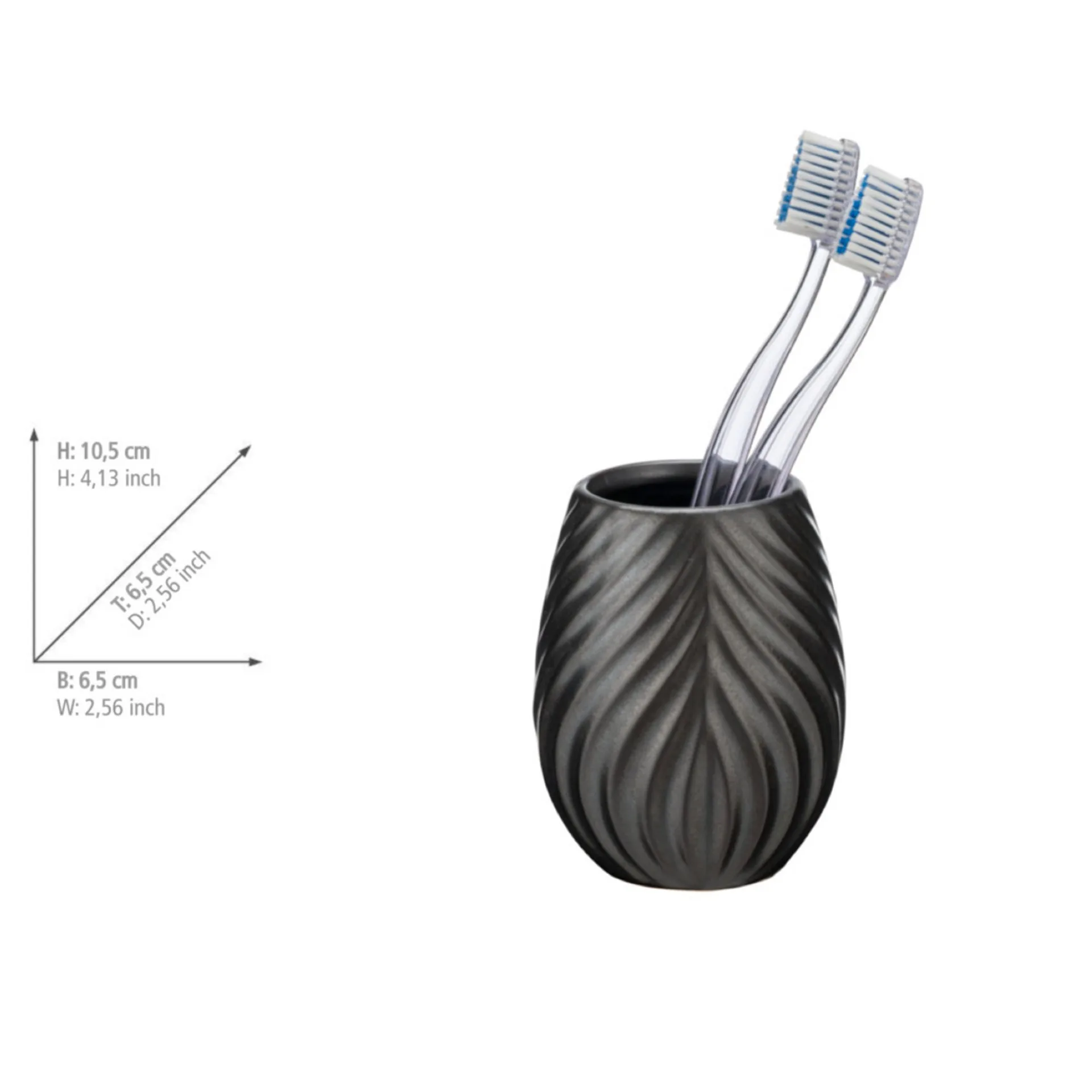 WENKO IDRO Accessoire Set, Schwarz, Zahnputzbecher, Seifenspender, Keramik