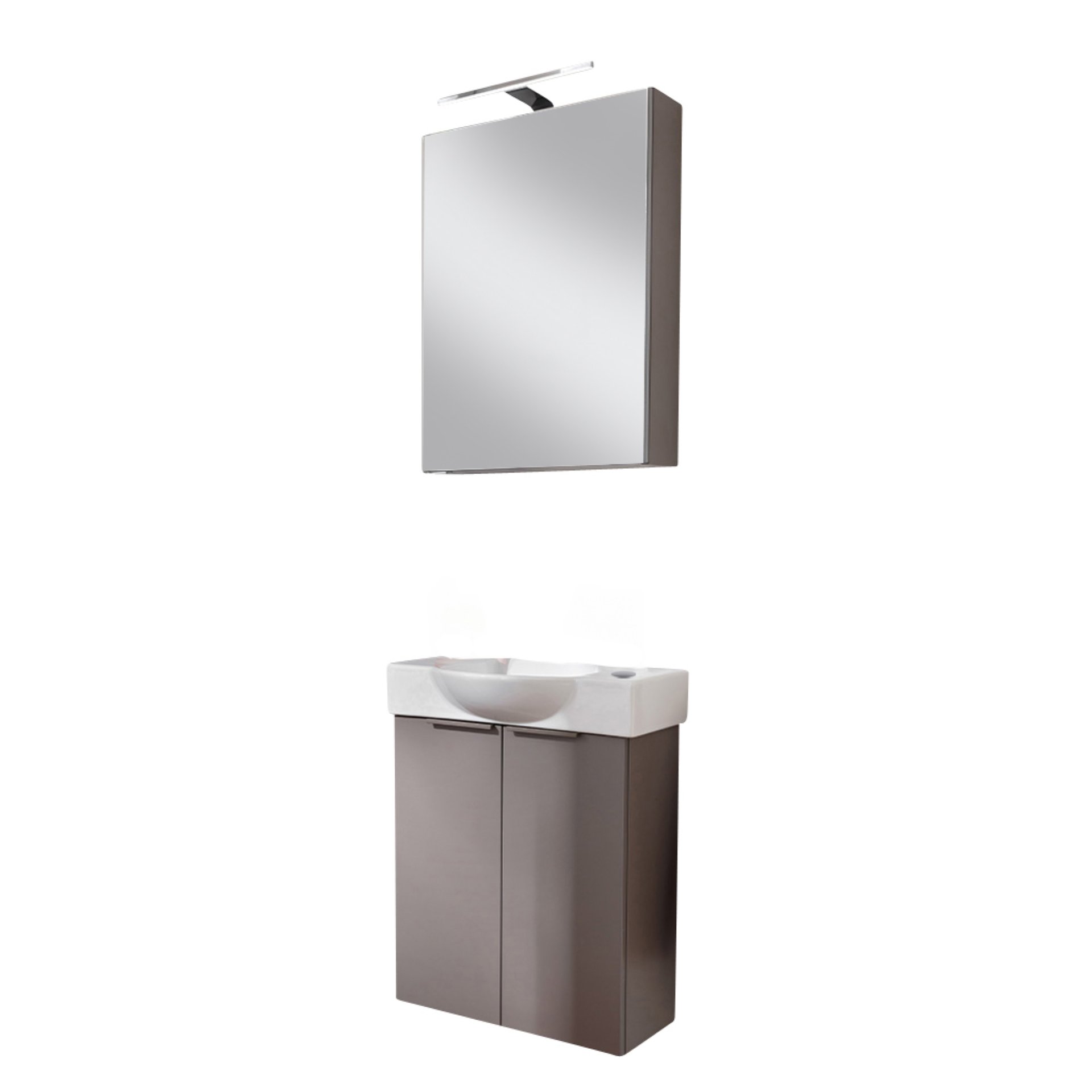 FACKELMANN SBC B.PARIS Gäste WC Waschtisch Set mit Spiegelschrank 55 cm breit, Grau, Türanschlag rechts