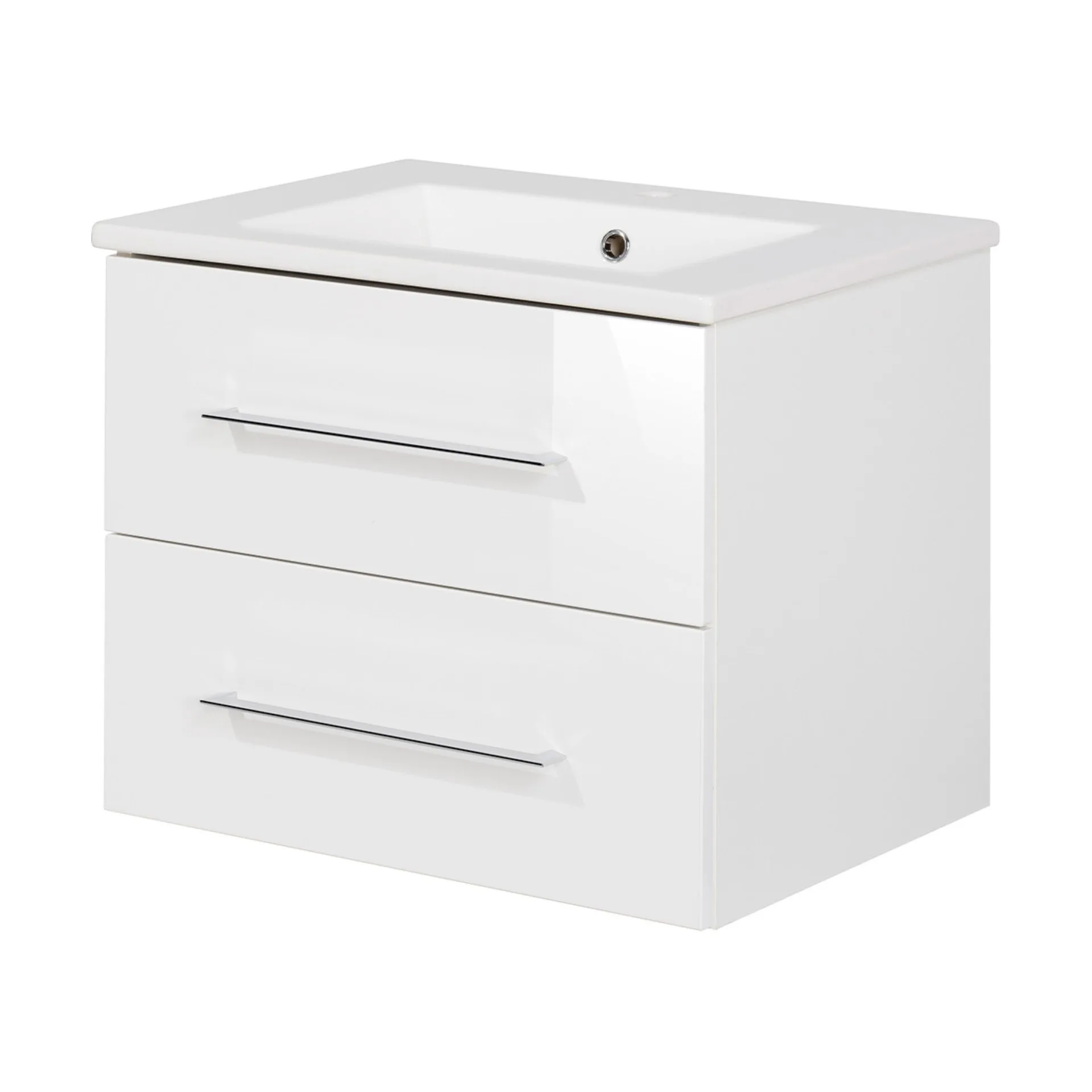 FACKELMANN B.PERFEKT Waschbecken mit Unterschrank 62 cm breit, Weiß, Waschbecken Keramik Weiß