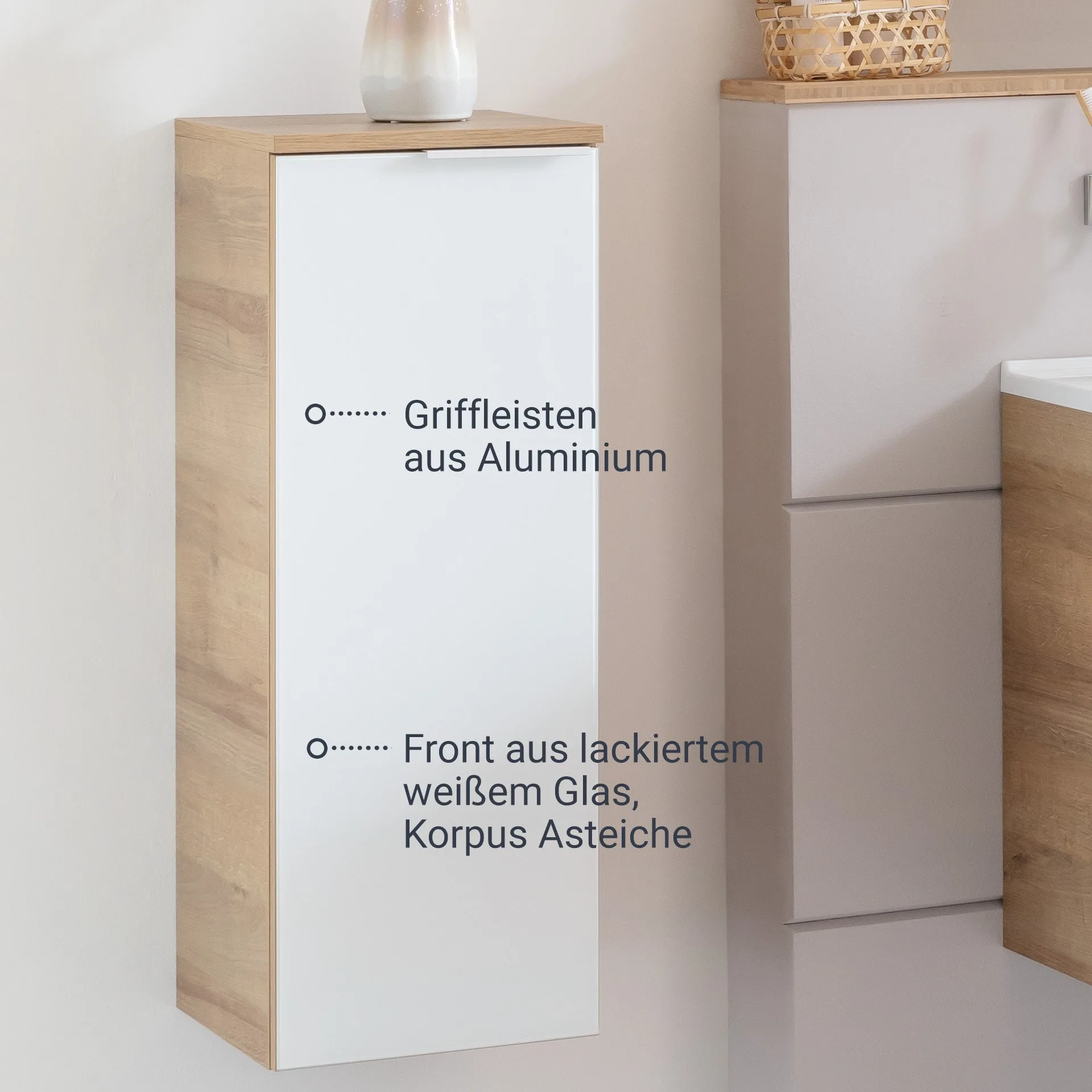 Fackelmann B.BRILLANT Midischrank, 30 cm breit, Weiß Glas/Braun hell