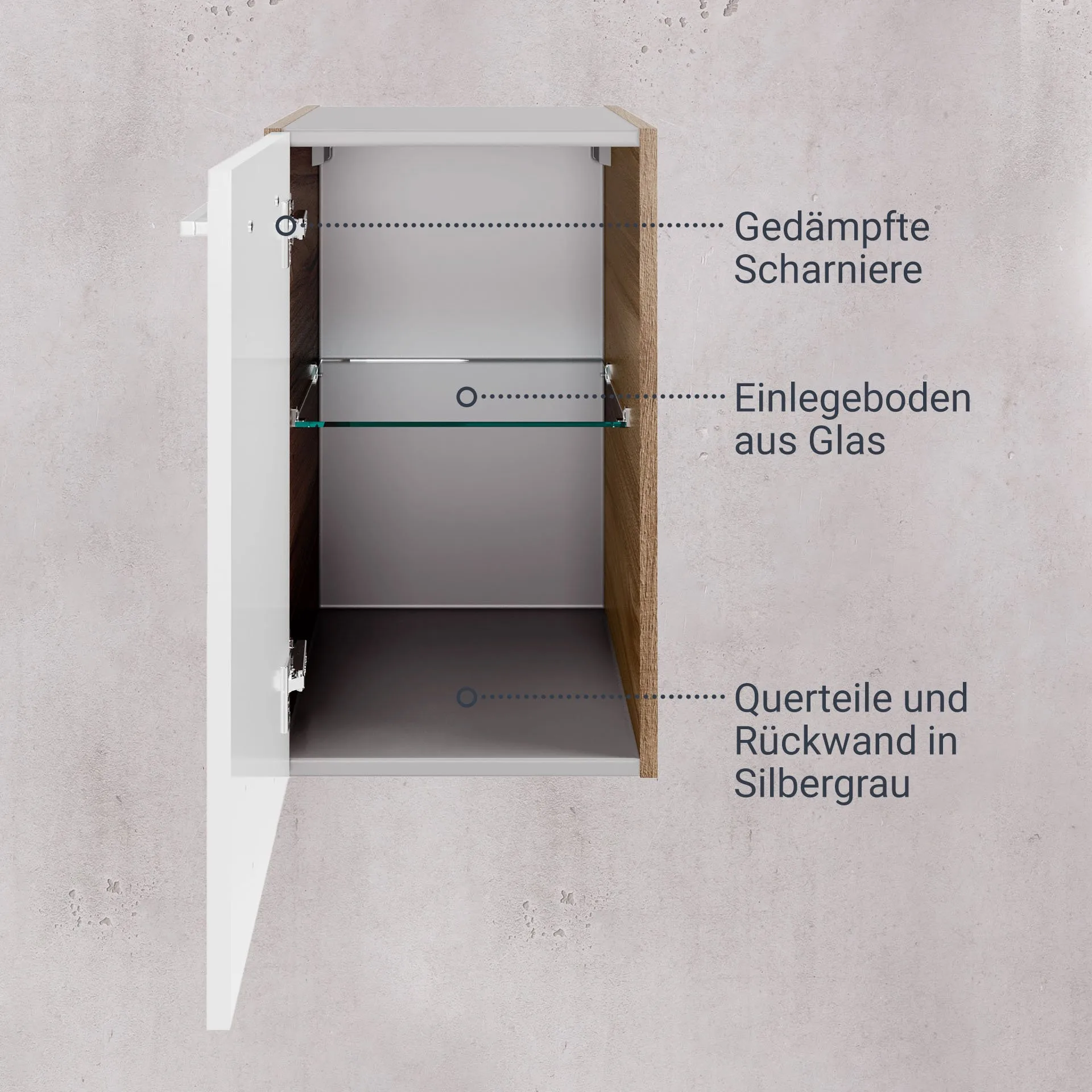 FACKELMANN VERONA Unterschrank 35 cm breit, Weiß Hochglanz/Braun Dunkel, Türanschlag links