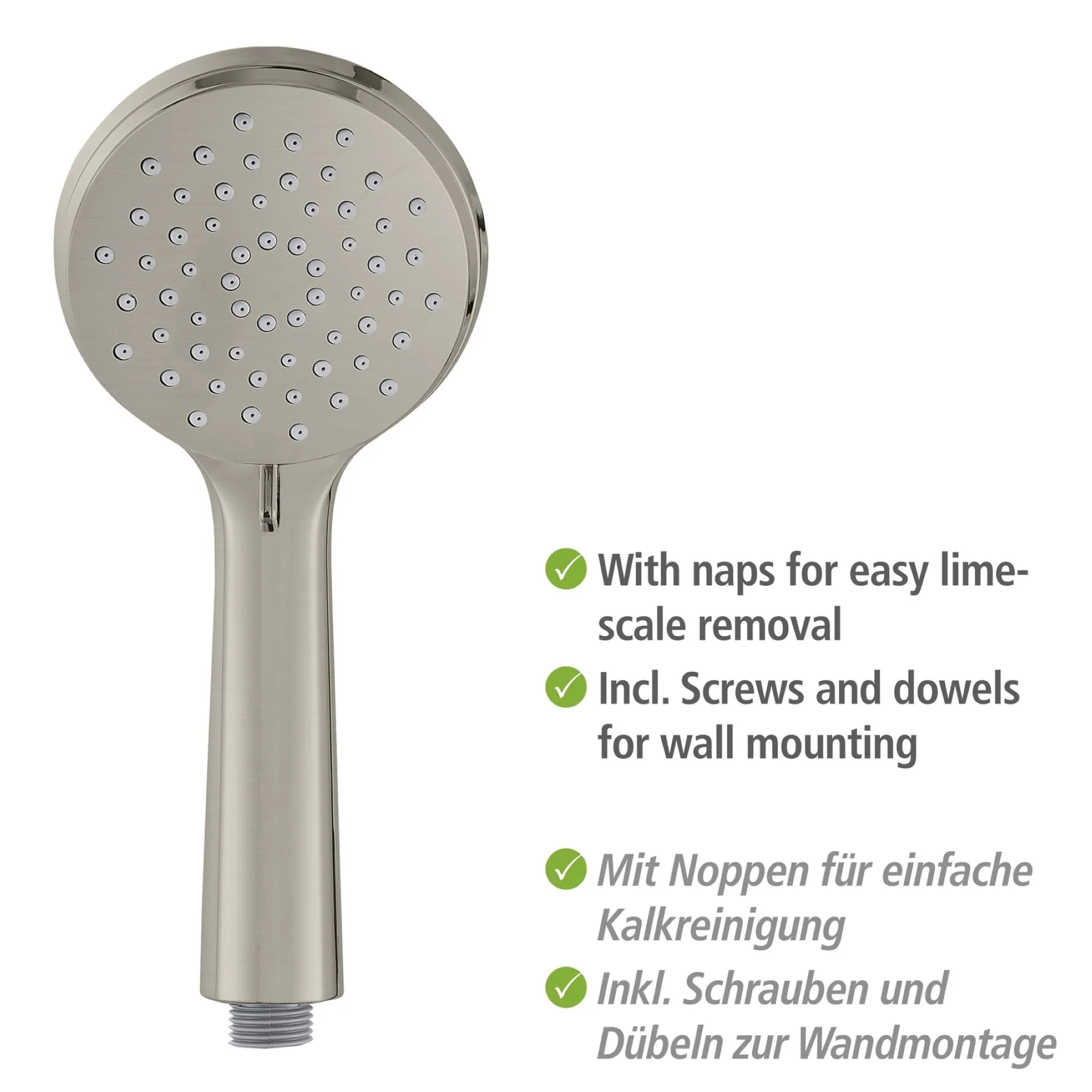 WENKO YOUNG Stangenbrause Set 66 cm, Silber matt, 3 verschiedene Wasserstrahlarten