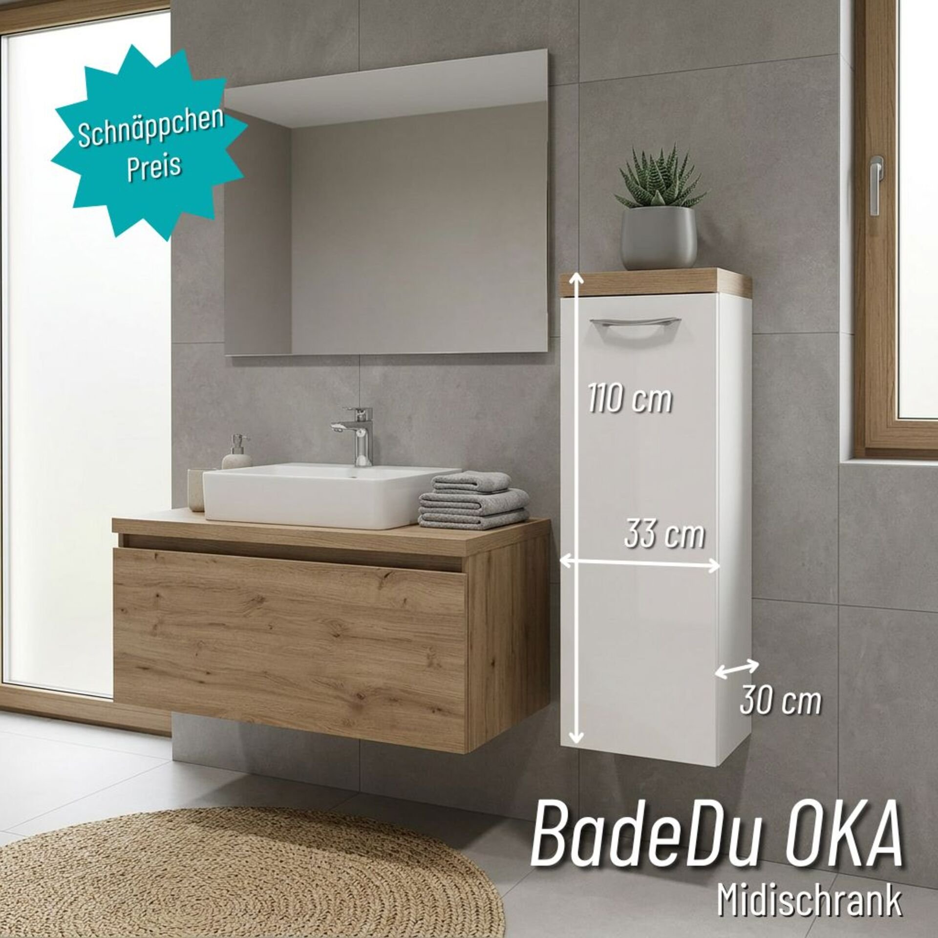 BADEDU OKA Midischrank 33 cm breit, Weiß