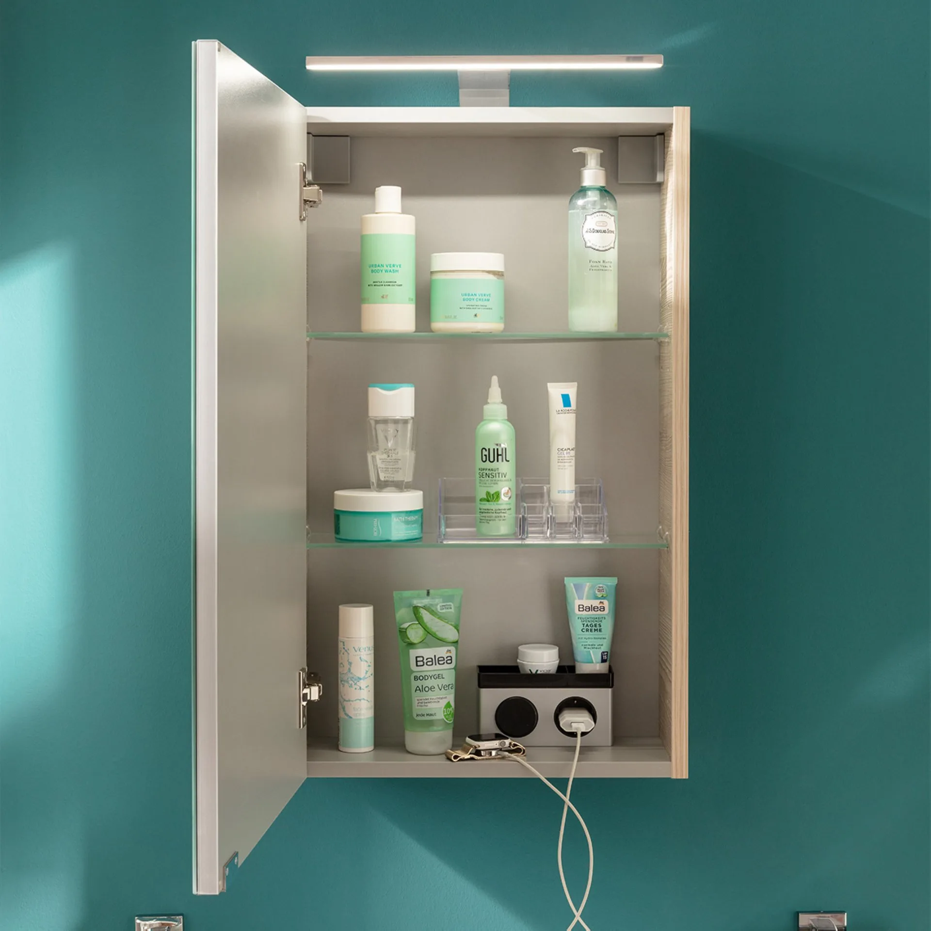 FACKELMANN SBC B.CLEVER Gäste WC Spiegelschrank 40 cm breit, Braun hell, Türanschlag links