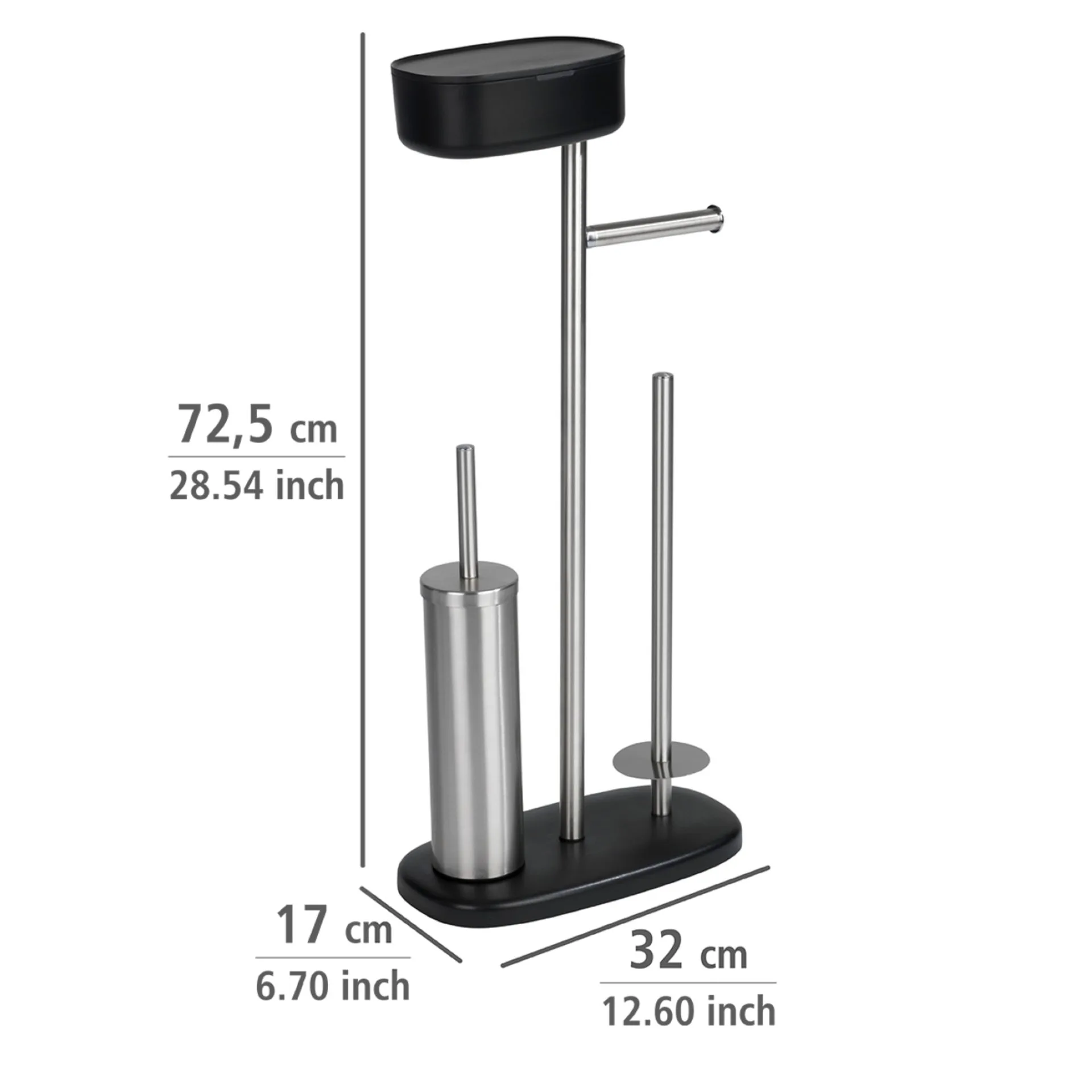 WENKO RIVAZZA WC-Garnitur, Schwarz/Silber, mit Toilettenpapierhalter, Bevorrater und Ablage, stehend