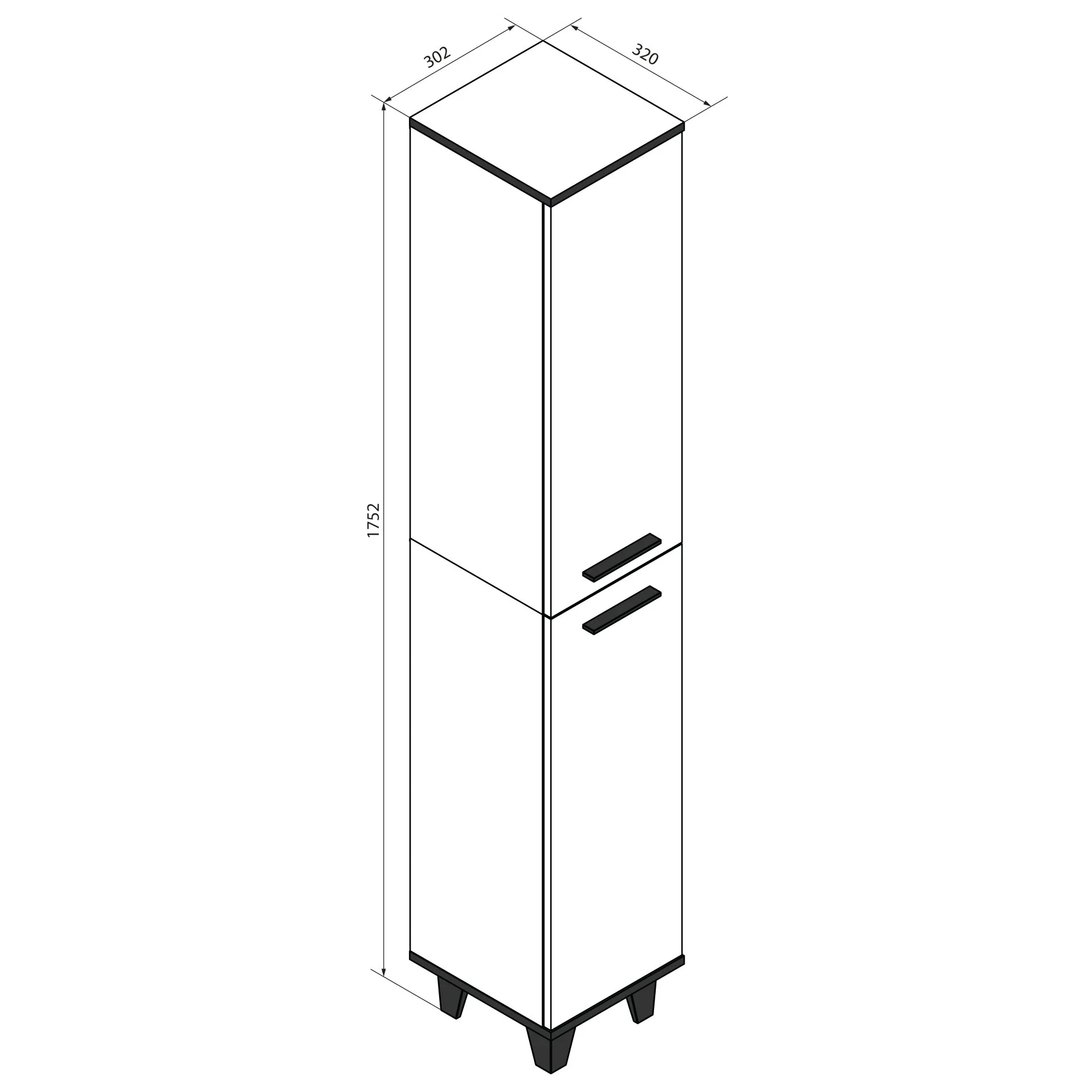 FACKELMANN TE-A Hochschrank 30 cm breit, Weiß, mit Füßen