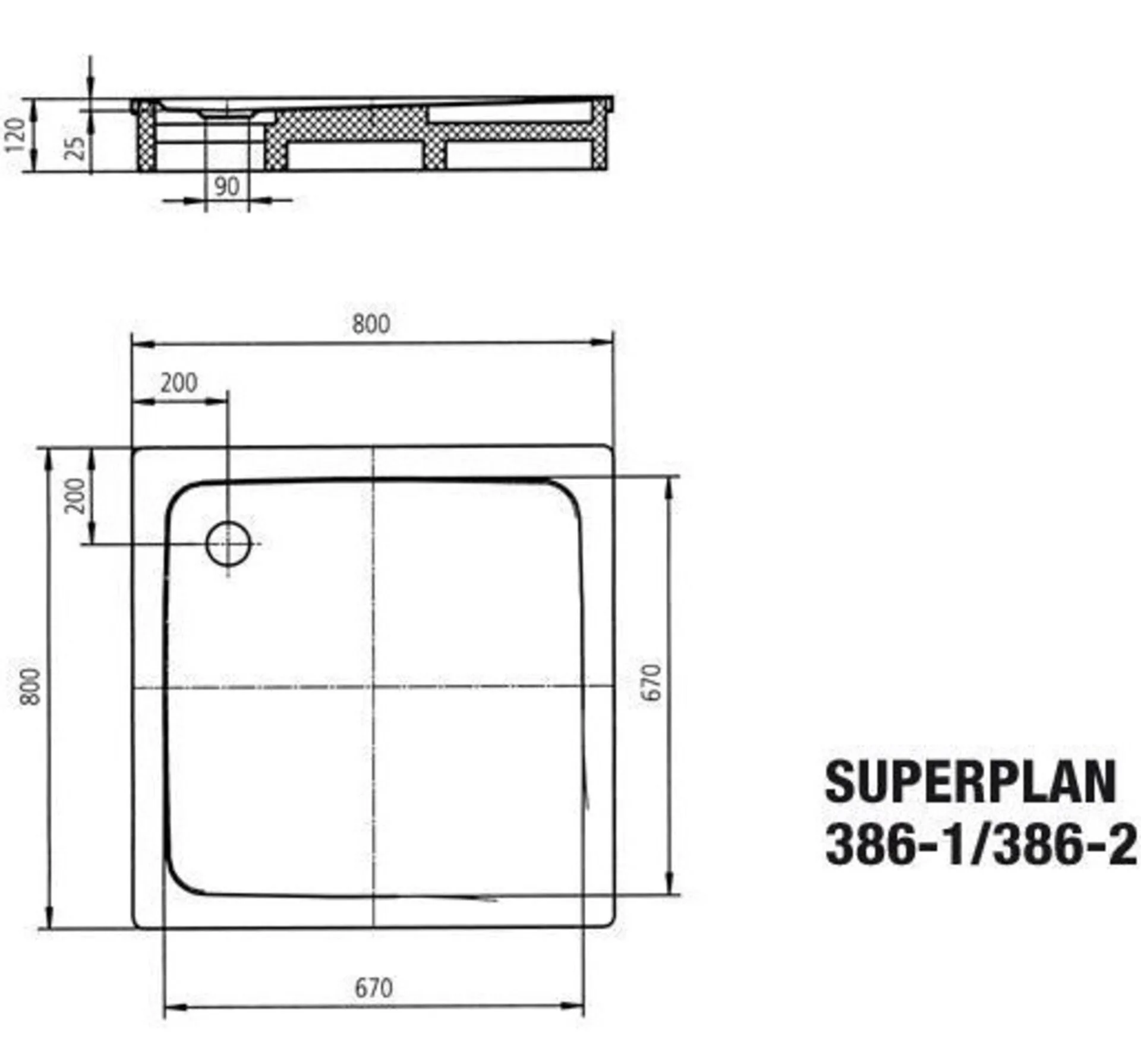 KALDEWEI SUPERPLAN CLASSIC Duschwanne 80 cm breit, Weiß, Mod. 386-1