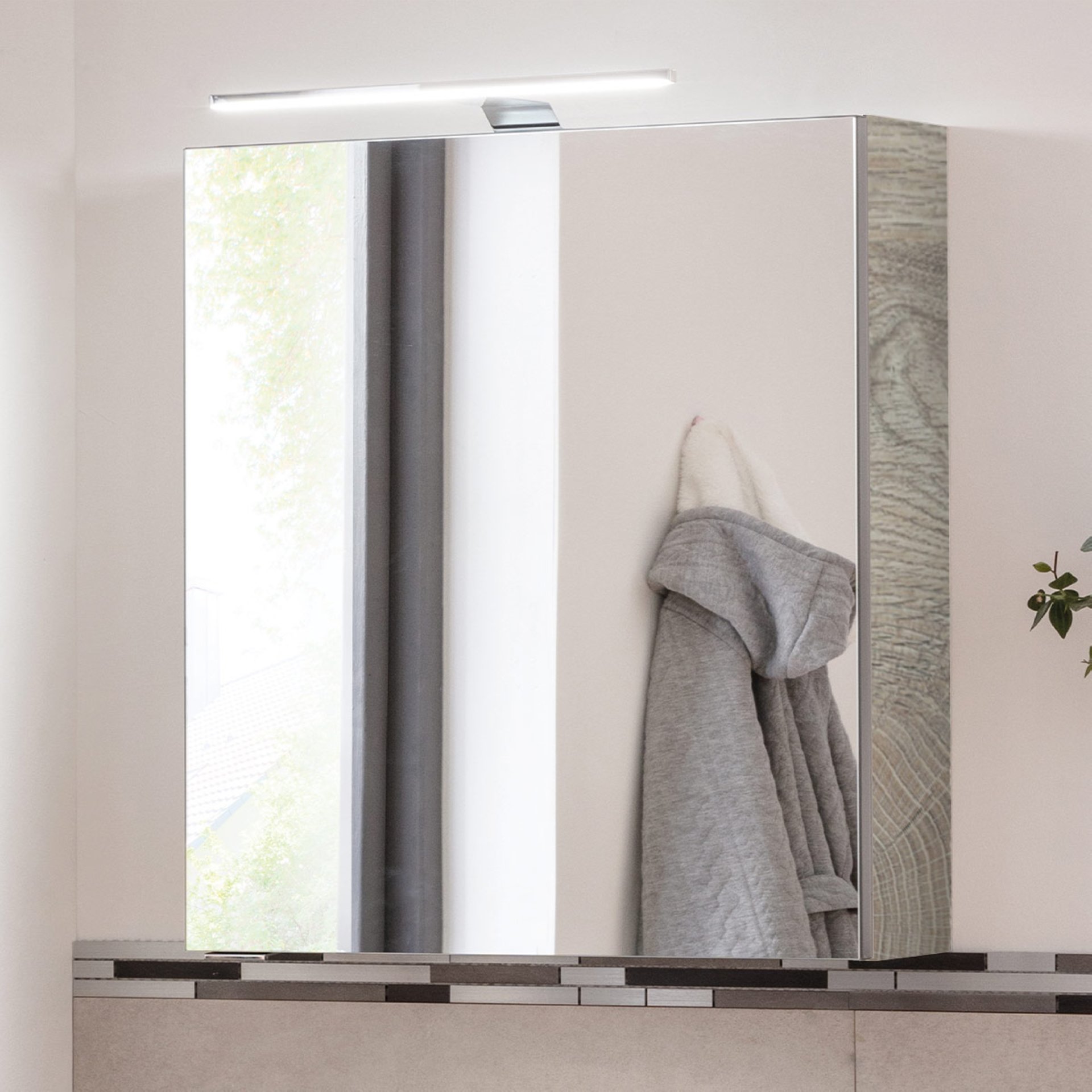 Fackelmann SBC STANFORD Gäste-WC Spiegelschrank 50 cm, Braun hell, rechts