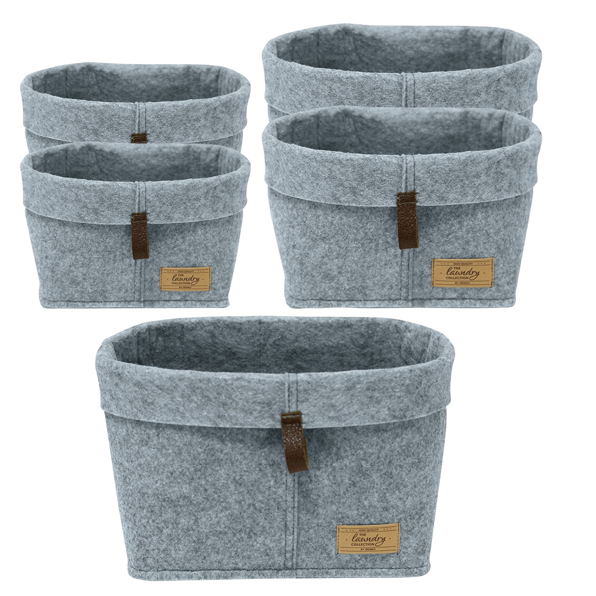 WENKO FELI Aufbewahrungskörbe, Grau, 5er Set, aus Filz