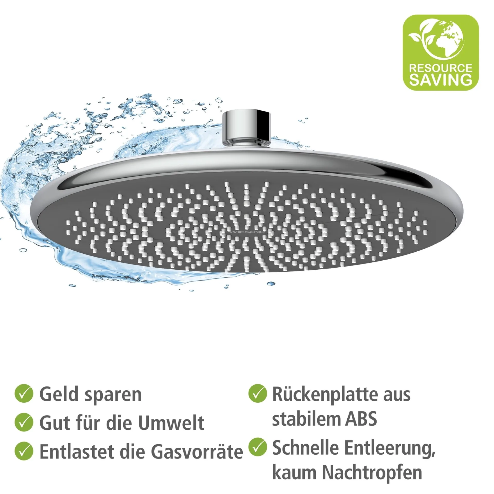 WENKO Duschkopf Regendusche Ø 22,5 cm, Chrom, mit Wassersparsystem, 3 verschiedene Wasserstrahlarten