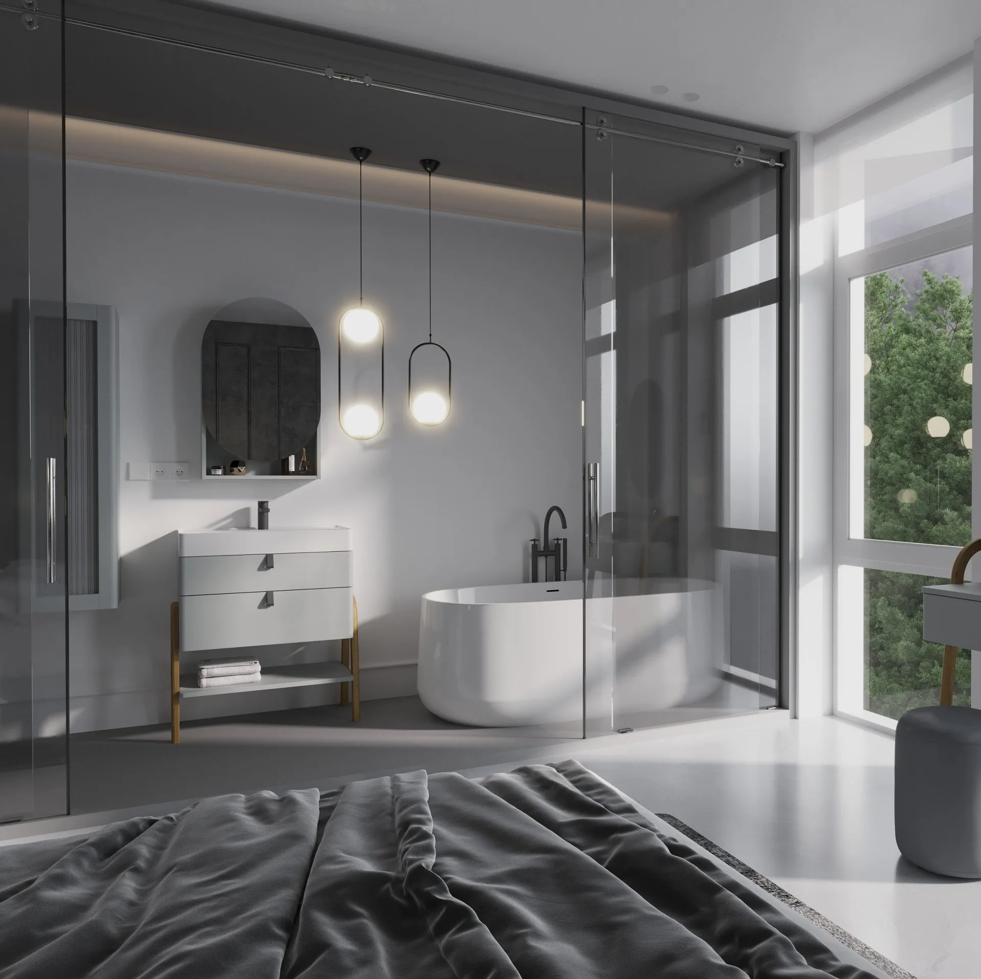 BADEDU PINA Hochschrank 35 cm breit, Grau