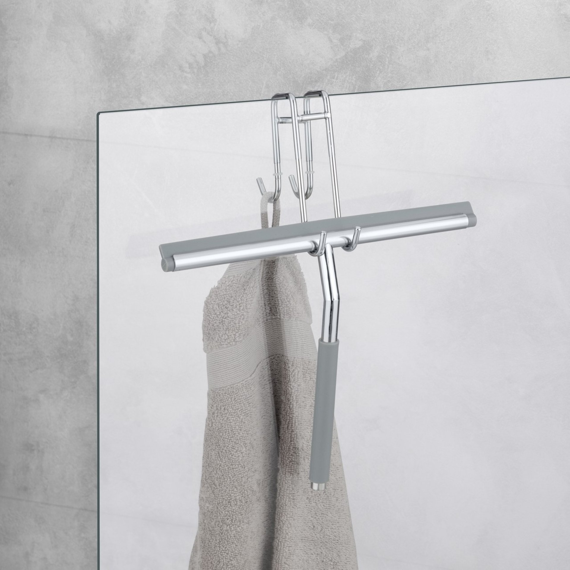 WENKO CAVE Duschabzieher, Grau/Chrom, mit Wandhalterung, Edelstahl rostfrei