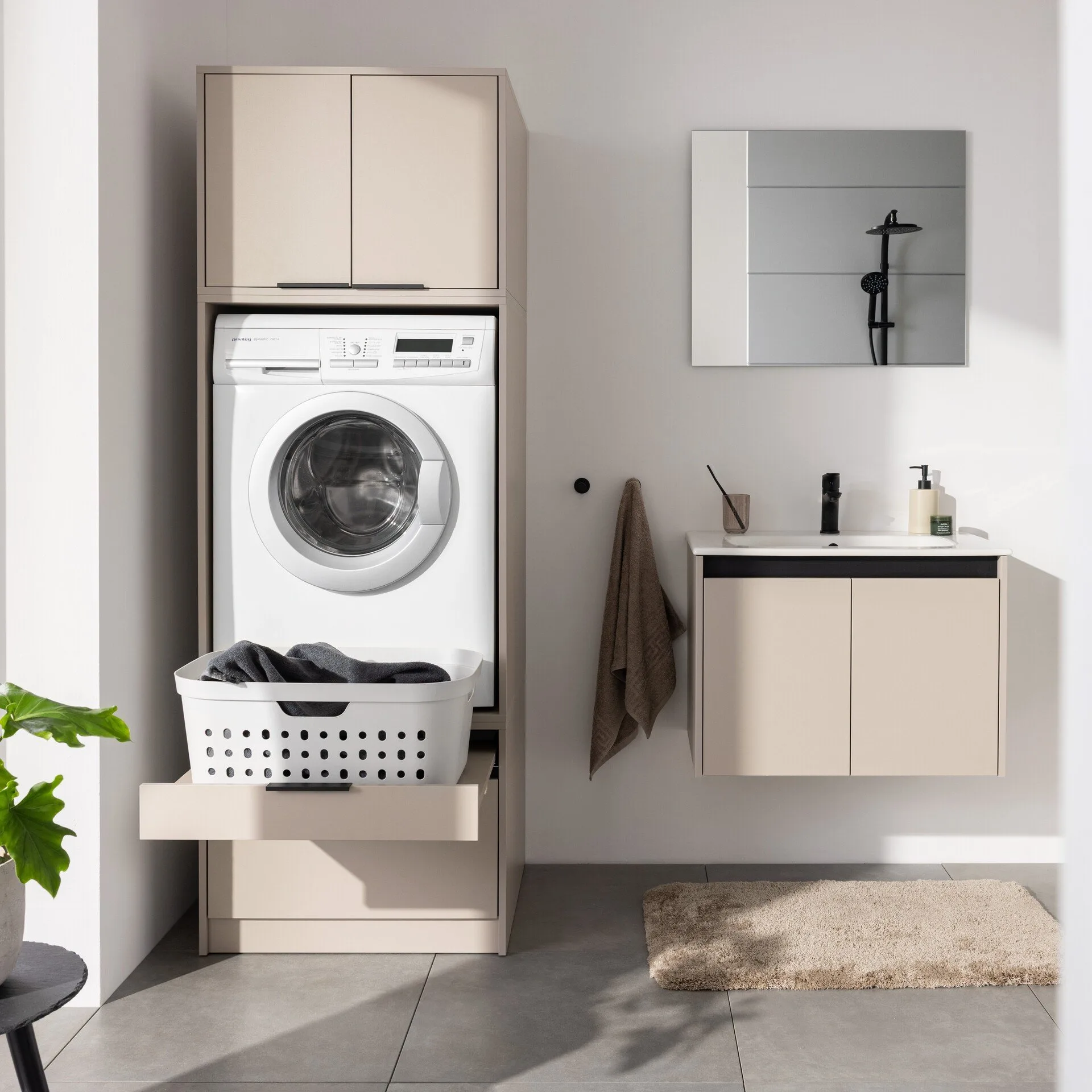 FACKELMANN Unterbauschrank 52 cm breit, Grau, Schublade + Auszug, mit Füßen