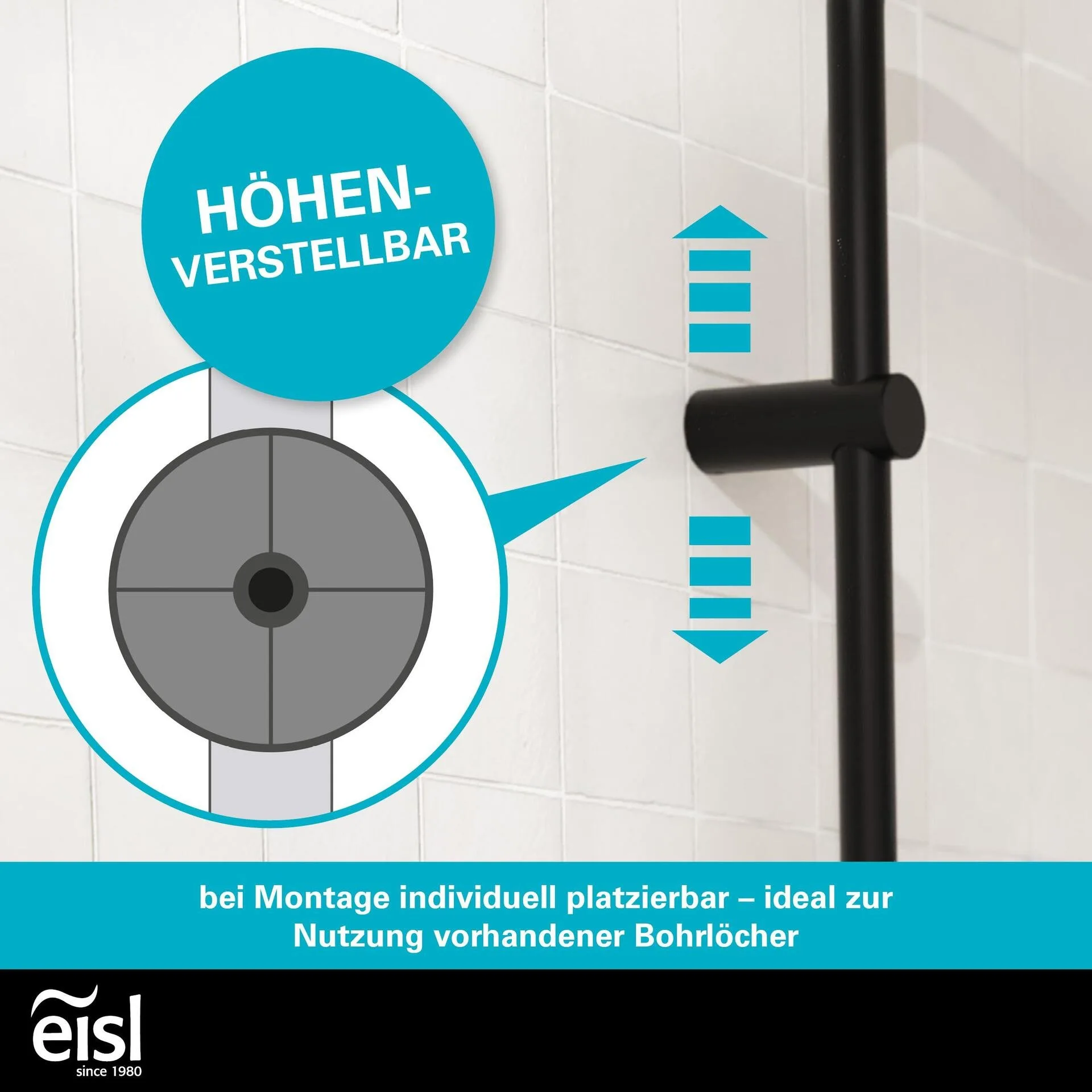 EISL SHOWERSTAR Überkopfbrause-Set, Schwarz matt, mit Thermostatarmatur