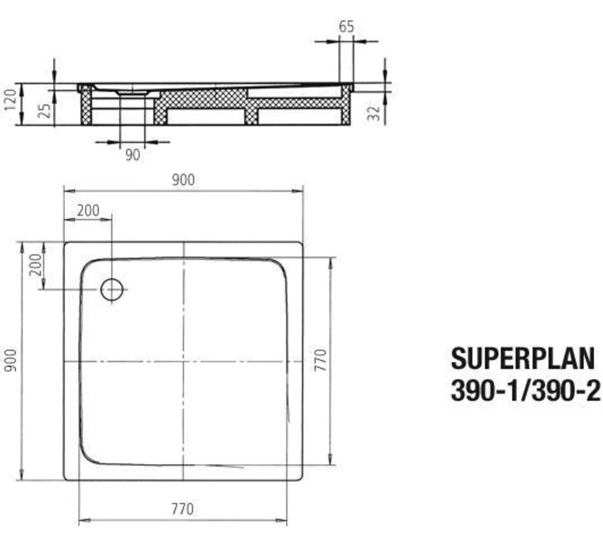 KALDEWEI SUPERPLAN CLASSIC Duschwanne 90 cm breit, Weiß, Mod. 390-1