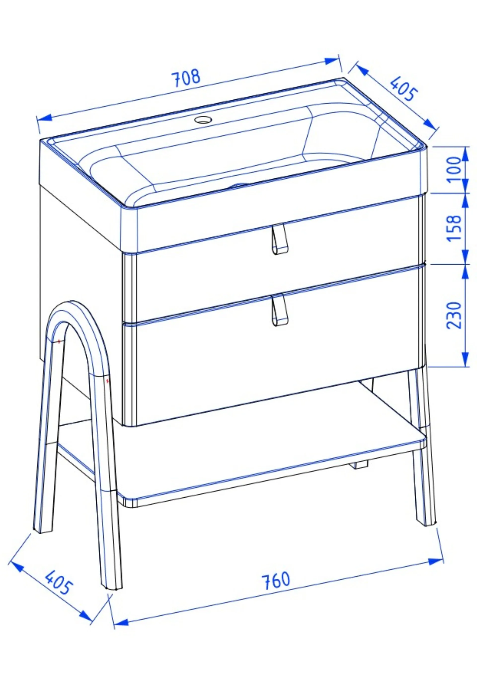BADEDU PINA Waschbecken mit Unterschrank 70 cm breit, Grau, Waschbecken Gussmarmor Weiß, mit Füßen