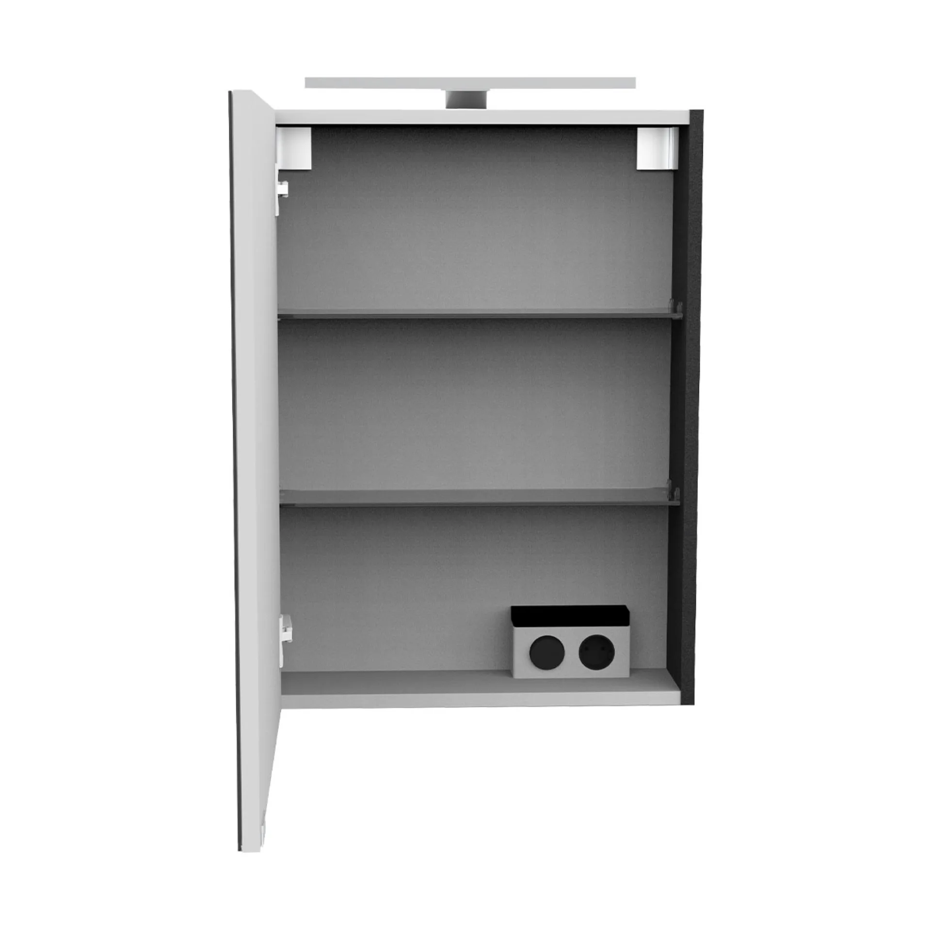 FACKELMANN SBC LUNA Gäste WC Spiegelschrank 50 cm breit, Anthrazit, Türanschlag links + Aufsatzleuchte