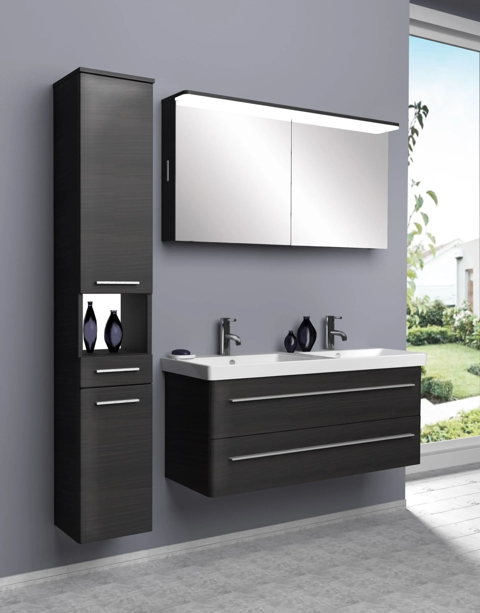 Lanzet Hochschrank mit Nische 30 cm, links, Schwarz