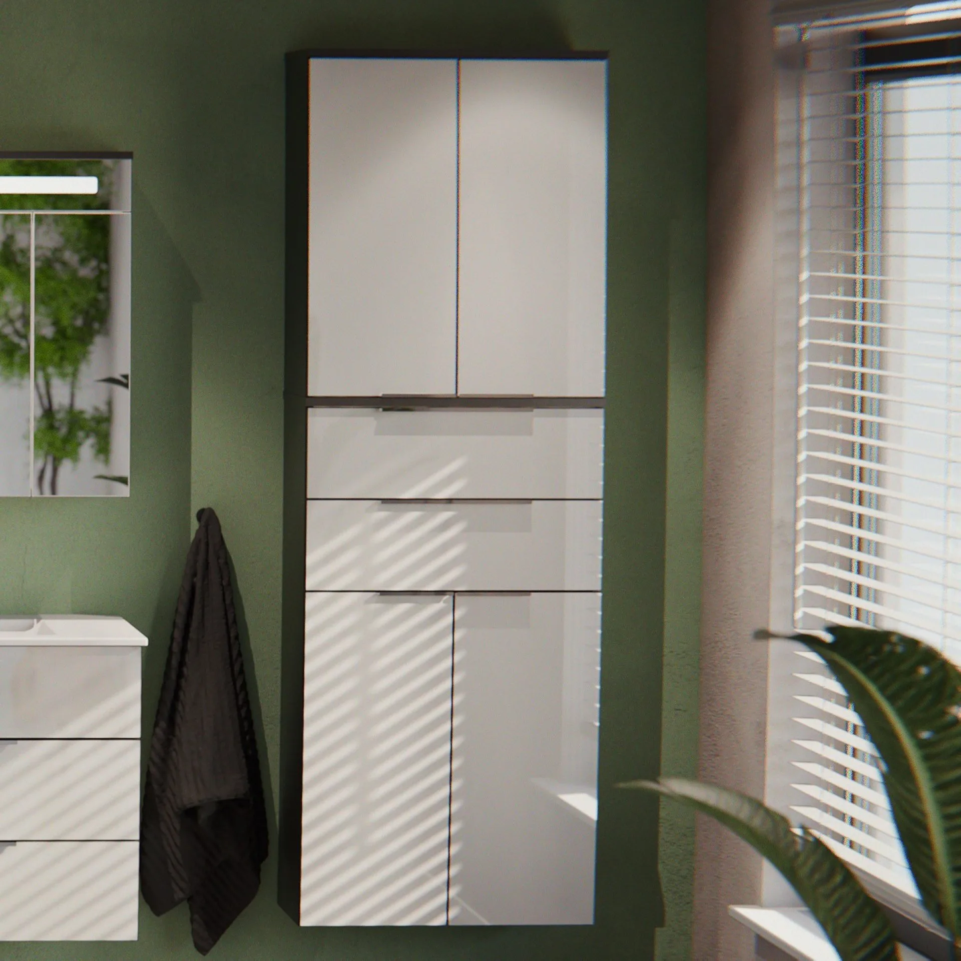 FACKELMANN KARA Doppel Hochschrank 61 cm breit, Weiß/Anthrazit, mit 2 Schubladen
