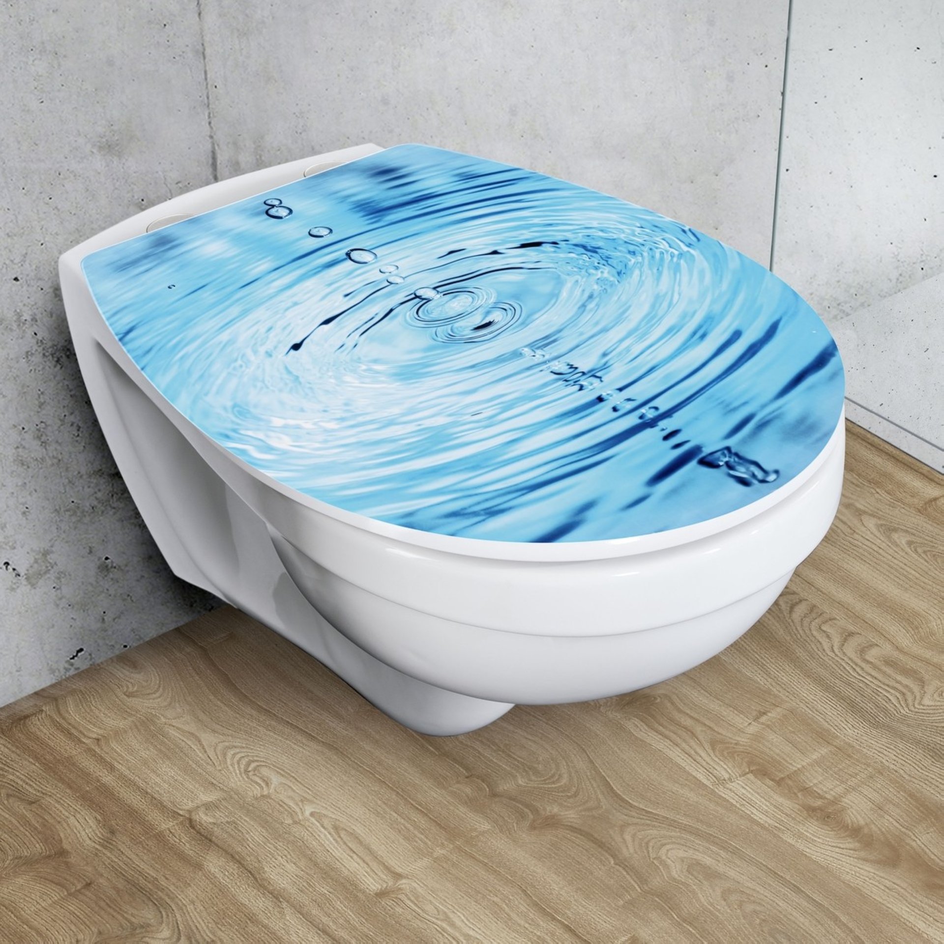 WENKO DROPLETS WC-Sitz, Blau, Hochglanz, mit Absenkautomatik und Schnellbefestigung