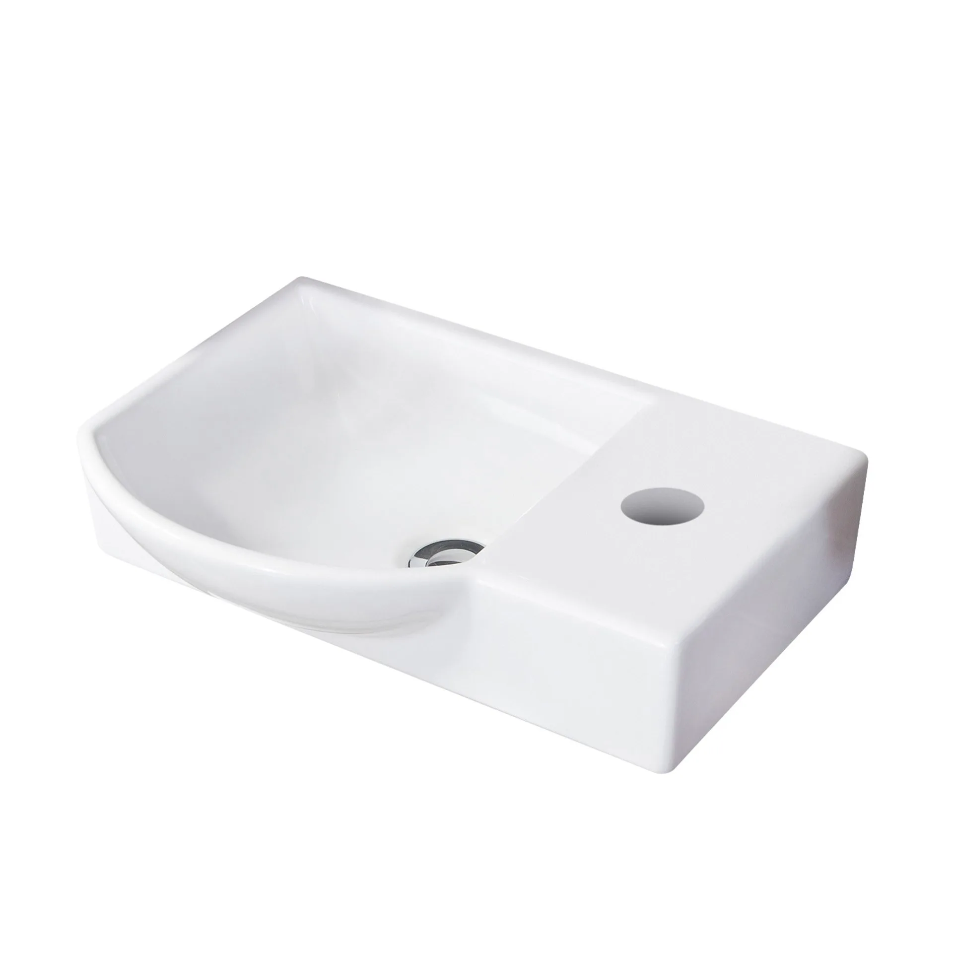 FACKELMANN SBC STANFORD Gäste WC Waschtisch Set 45 cm breit, Weiß/Braun hell, Waschbecken Keramik Weiß, Türanschlag links
