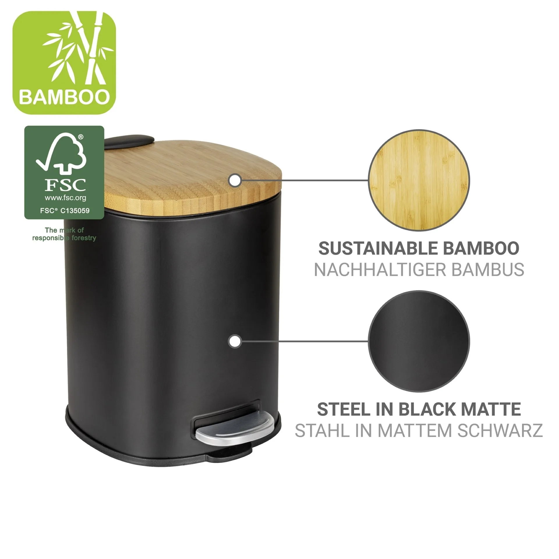 WENKO FIANEMA Kosmetikeimer 3 Liter, Schwarz/Braun