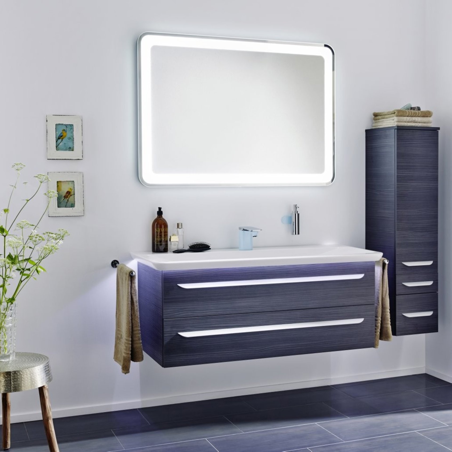 Lanzet M9 Waschbecken inkl. LED-Band 127 cm, 1 Hahnloch