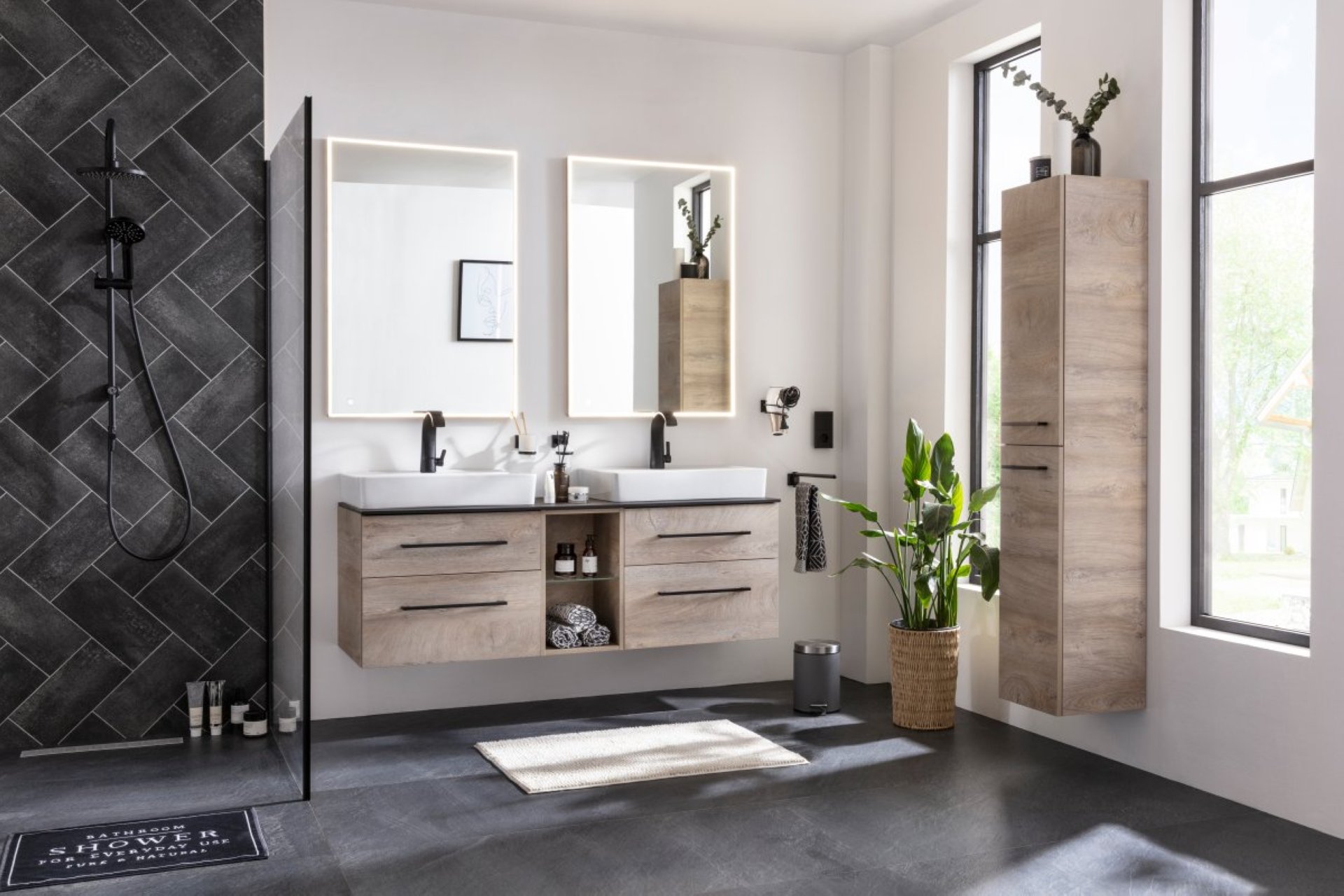 Fackelmann OXFORD Waschtischplatte 150,6 cm, Schwarz Schieferstruktur