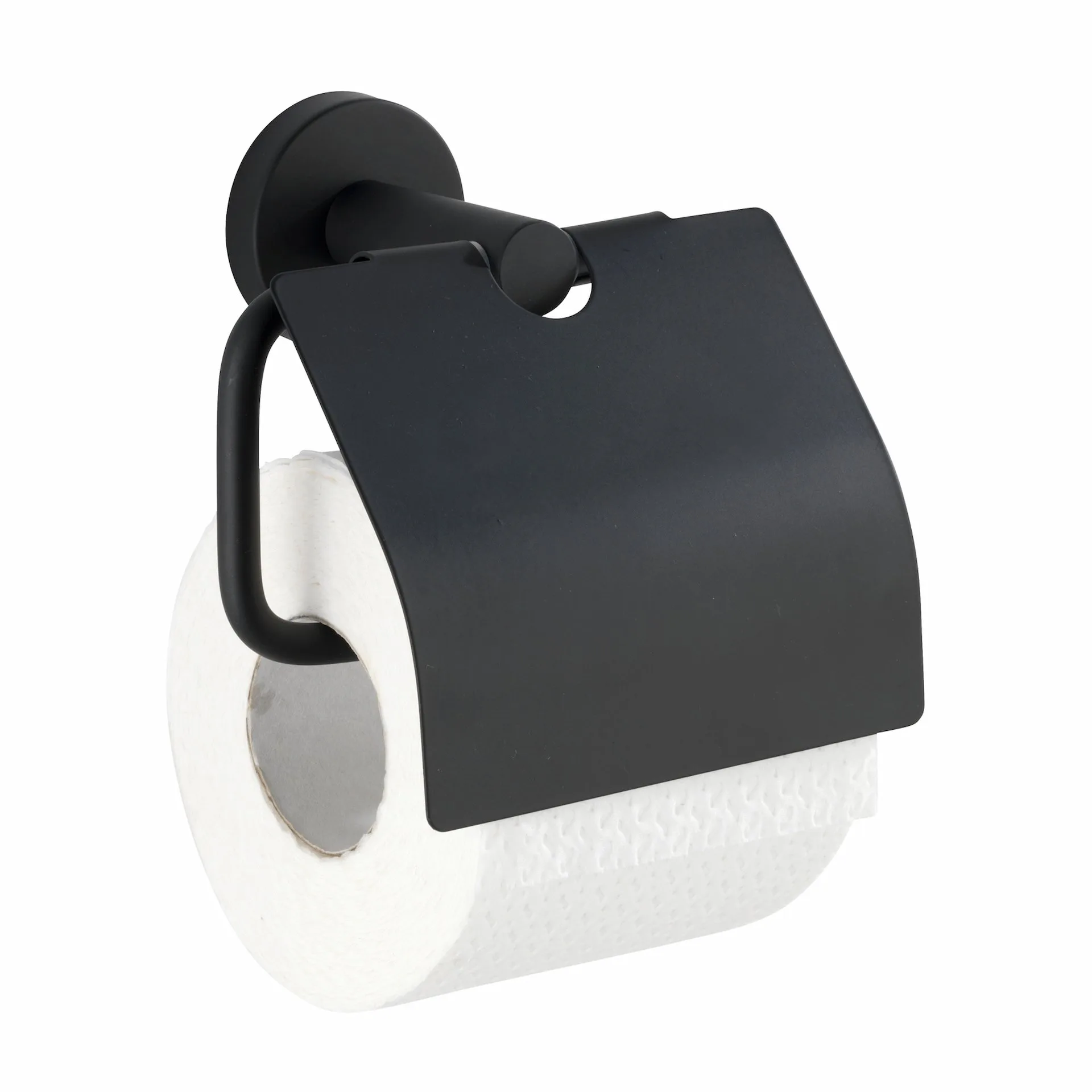 WENKO BOSIO Toilettenpapierhalter, Schwarz matt, Edelstahl rostfrei