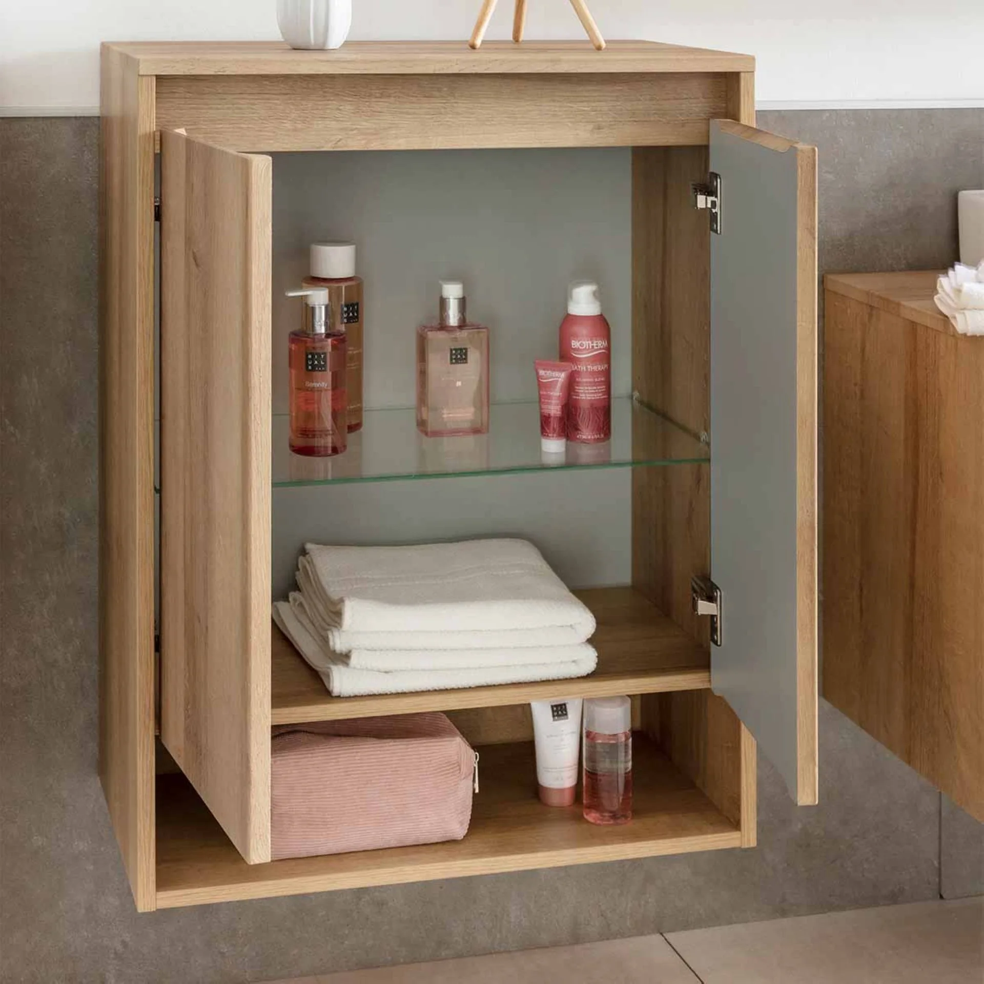 Fackelmann NATURA Doppel Midischrank 60,5 cm breit, Braun hell