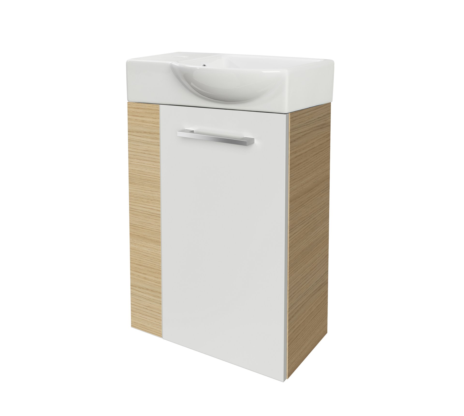 FACKELMANN SBC B. STYLE Gäste WC Waschtisch Set 45 cm breit, Braun/Weiß, Waschbecken Keramik Weiß, Türanschlag rechts