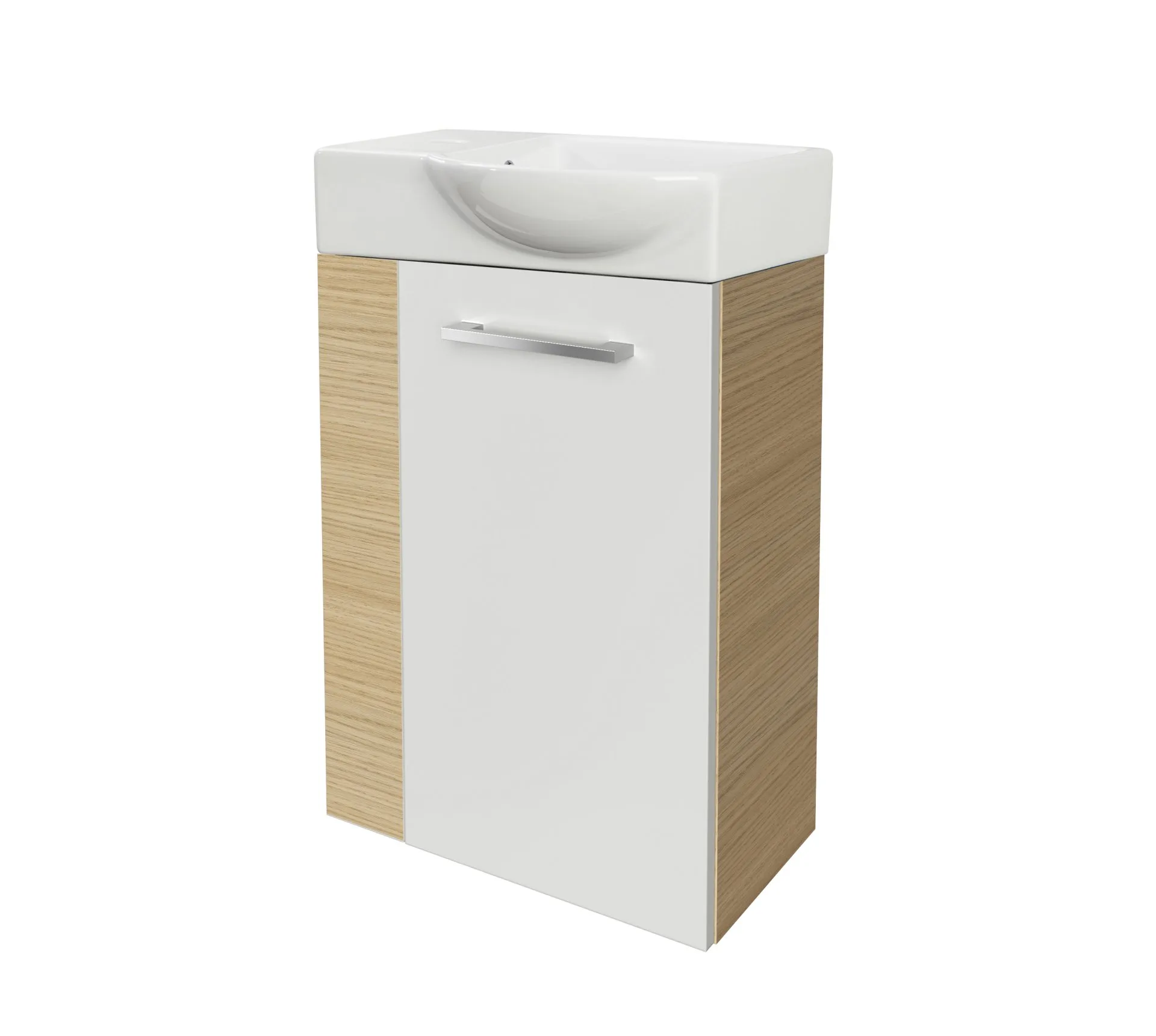 FACKELMANN SBC B.STYLE Gäste WC Waschtisch Set 45 cm breit, Braun/Weiß, Waschbecken Keramik Weiß, Türanschlag rechts