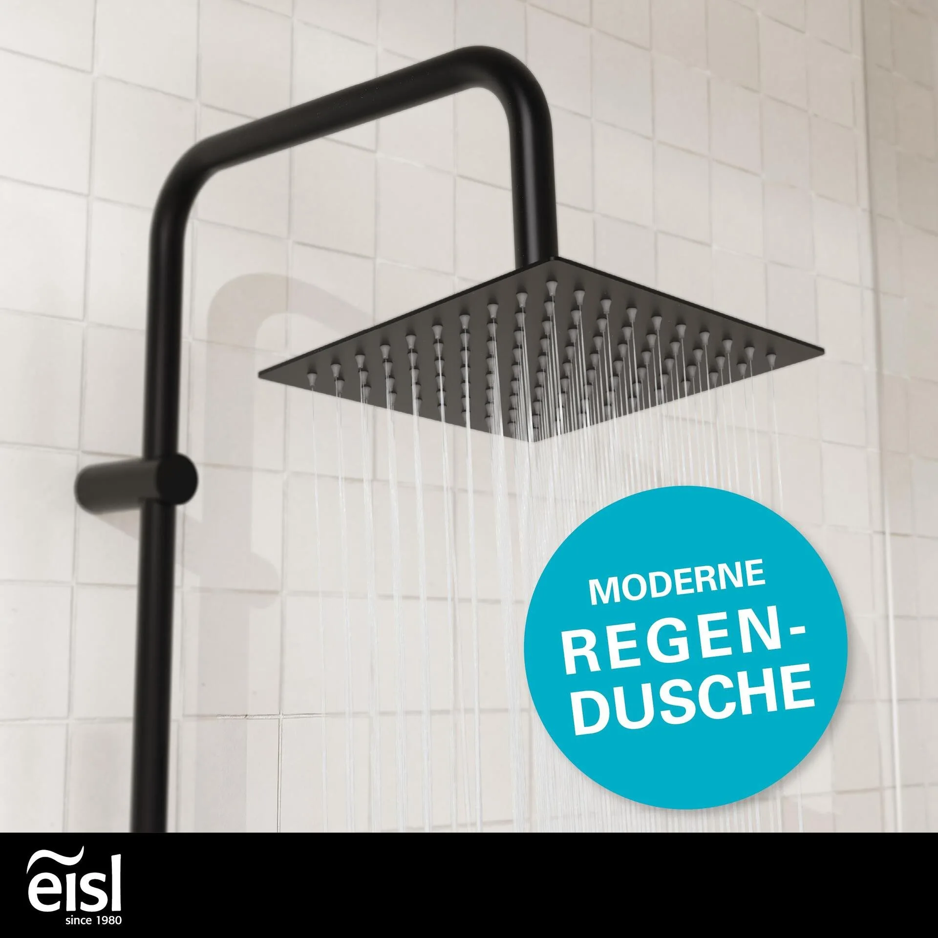 EISL SHOWERSTAR Überkopfbrause-Set, Schwarz matt, mit Thermostatarmatur