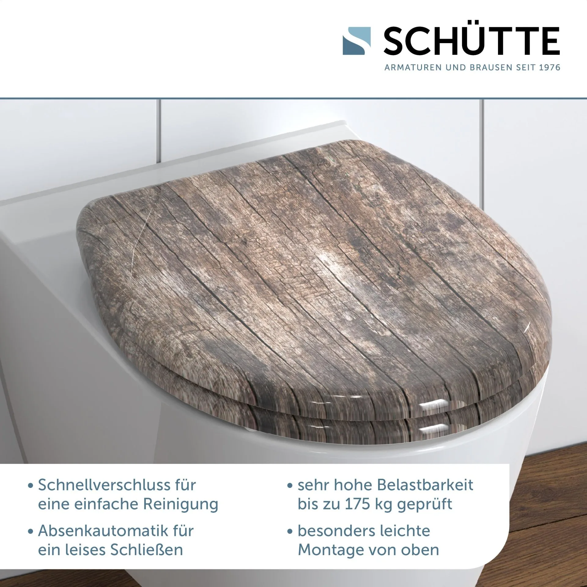SCHÜTTE OLD WOOD WC-Sitz, Kunststoff, mit Absenkautomatik und Schnellverschluss