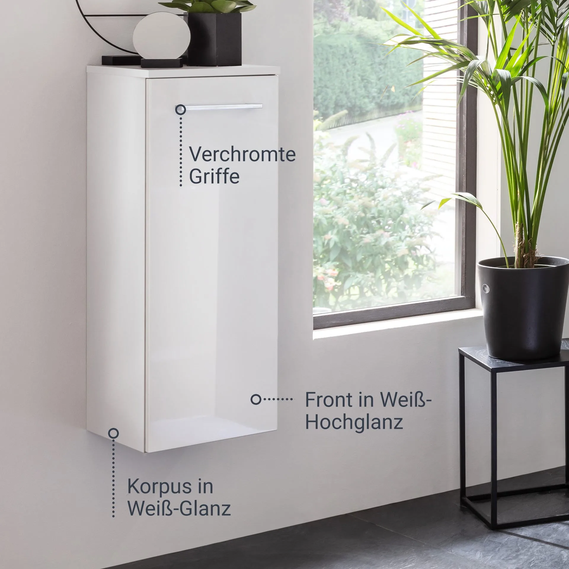 FACKELMANN VERONA Midischrank 30 cm breit, Weiß Hochglanz, Türanschlag rechts