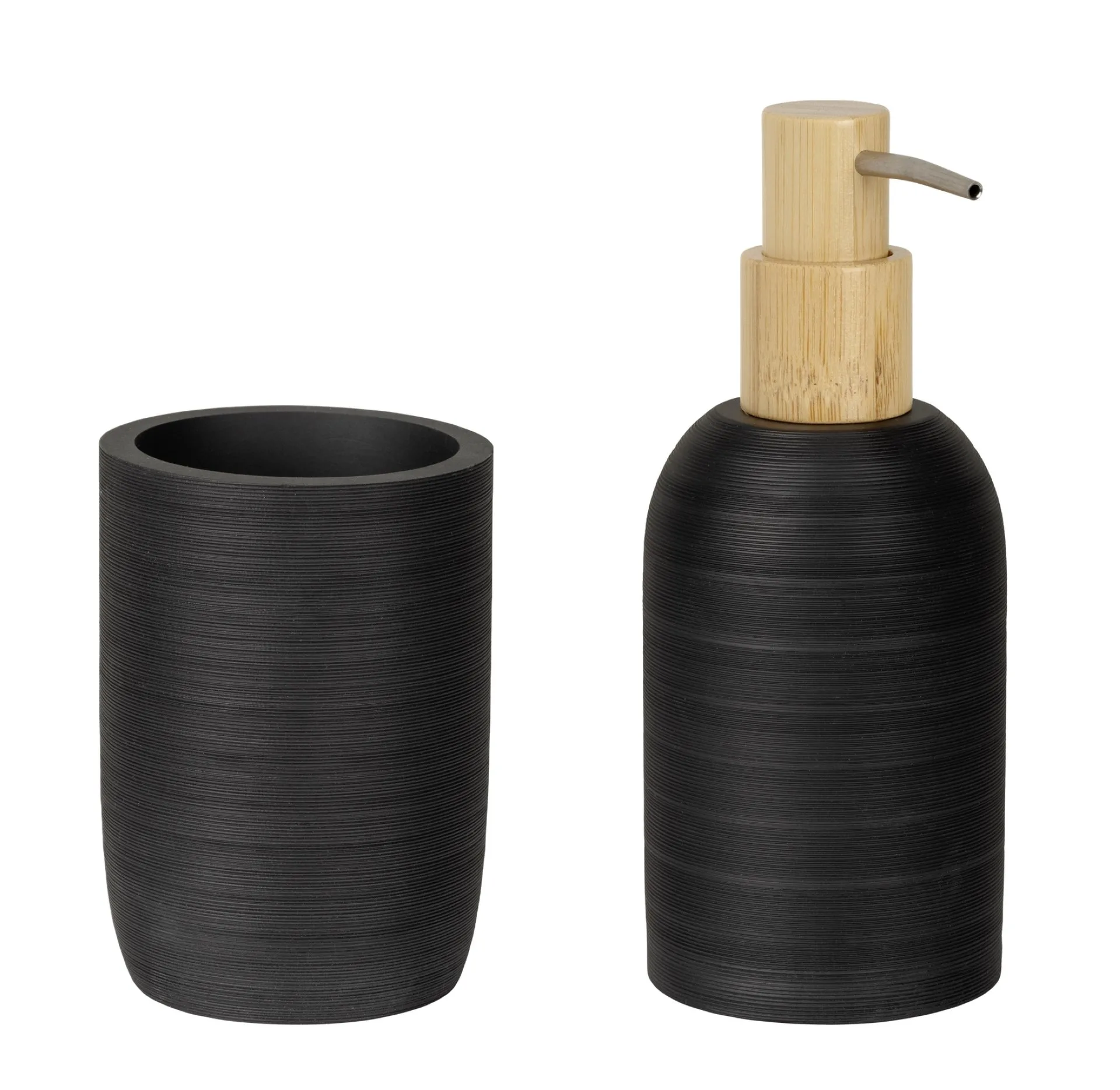 WENKO ALTAVALLE Accessoire Set, Schwarz, Zahnputzbecher, Seifenspender, Keramik