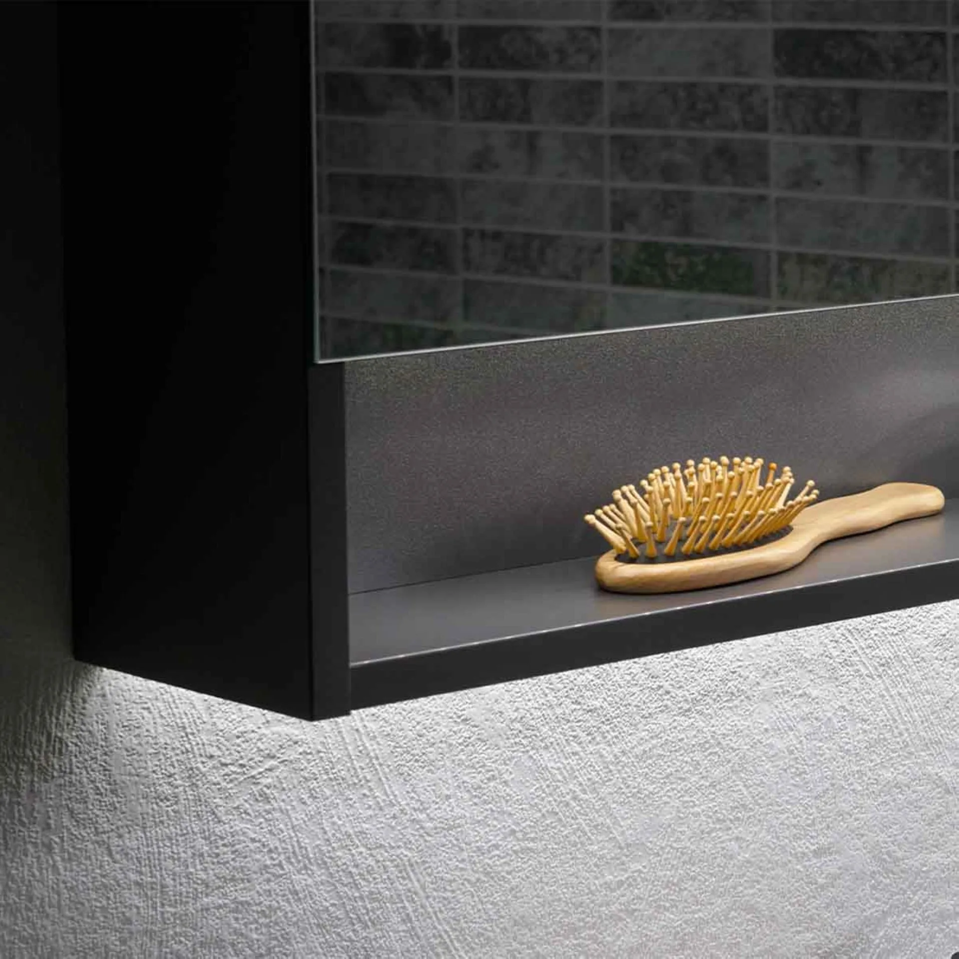 FACKELMANN LUNA Waschtisch Set mit Spiegelschrank 80 cm breit, Anthrazit, Waschbecken Glas Mint + Ambientebeleuchtung