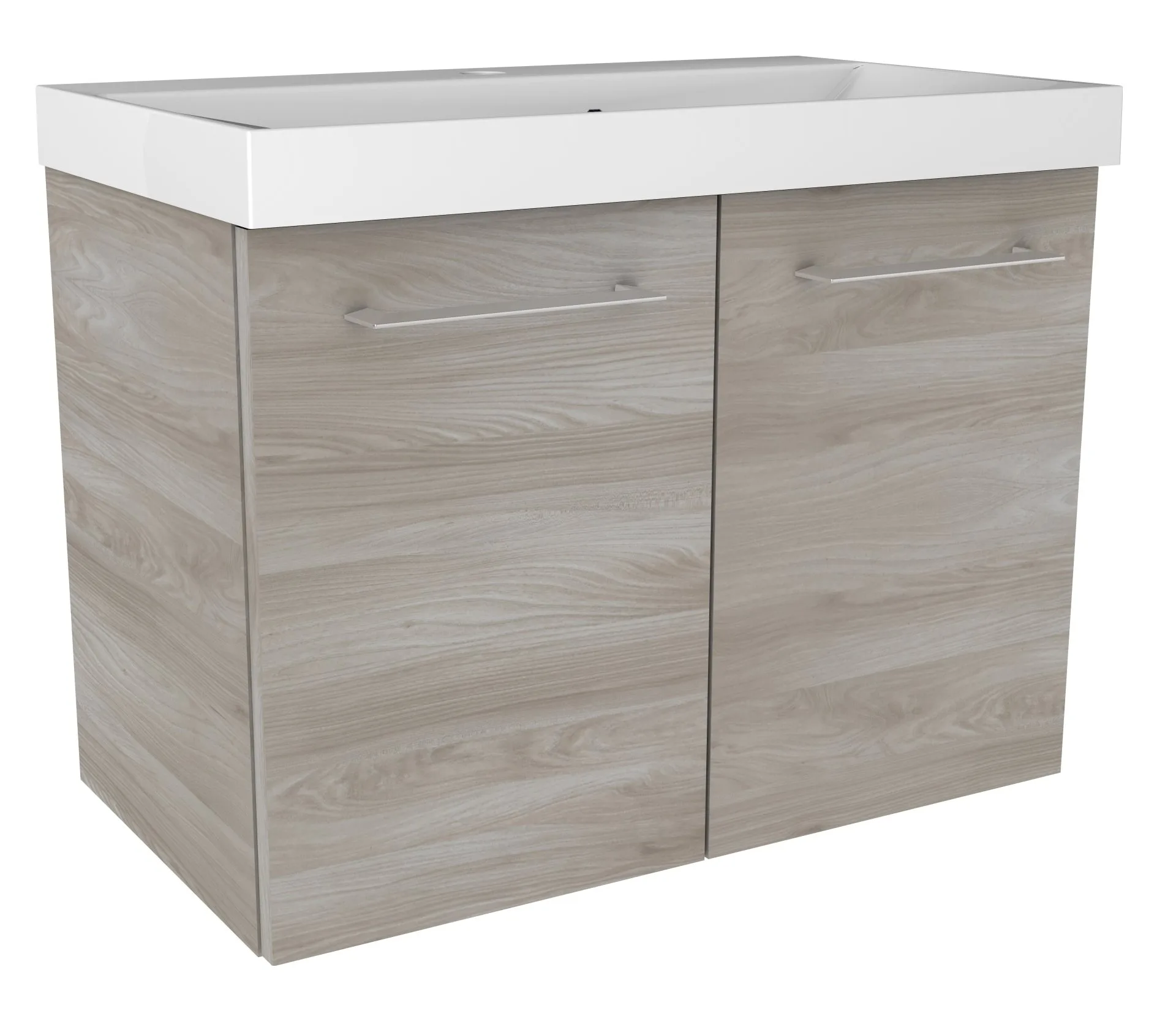 FACKELMANN LIMA Waschbecken mit Unterschrank 60 cm breit, Braun, Waschbecken Gussmarmor Weiß