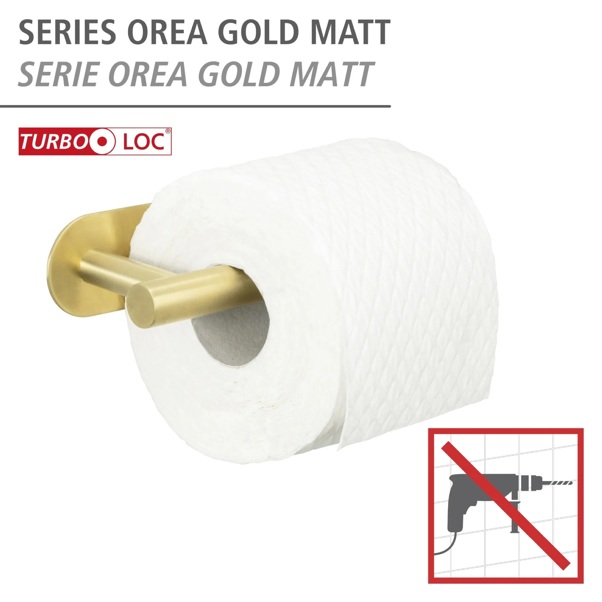 WENKO OREA Toilettenpapierhalter, Gold matt, Befestigen ohne Bohren