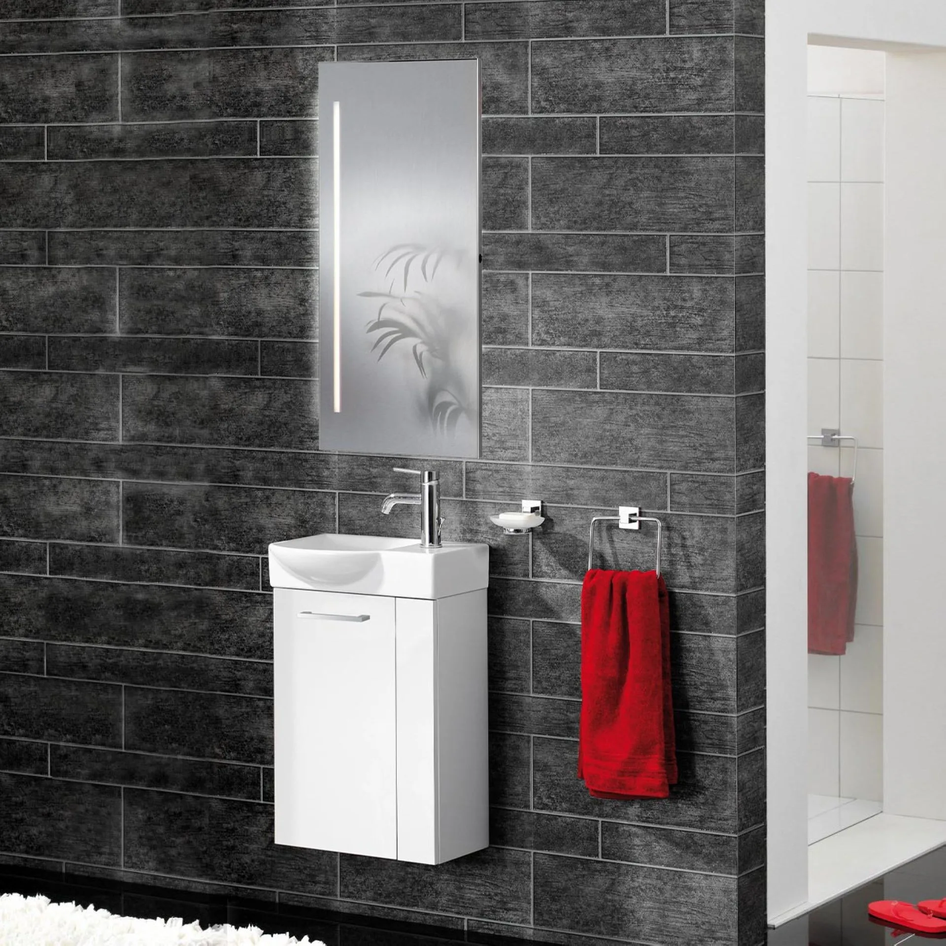 FACKELMANN SBC SCENO Gäste WC Waschtisch Set 45 cm breit, Weiß, Waschbecken Keramik Weiß, Türanschlag links