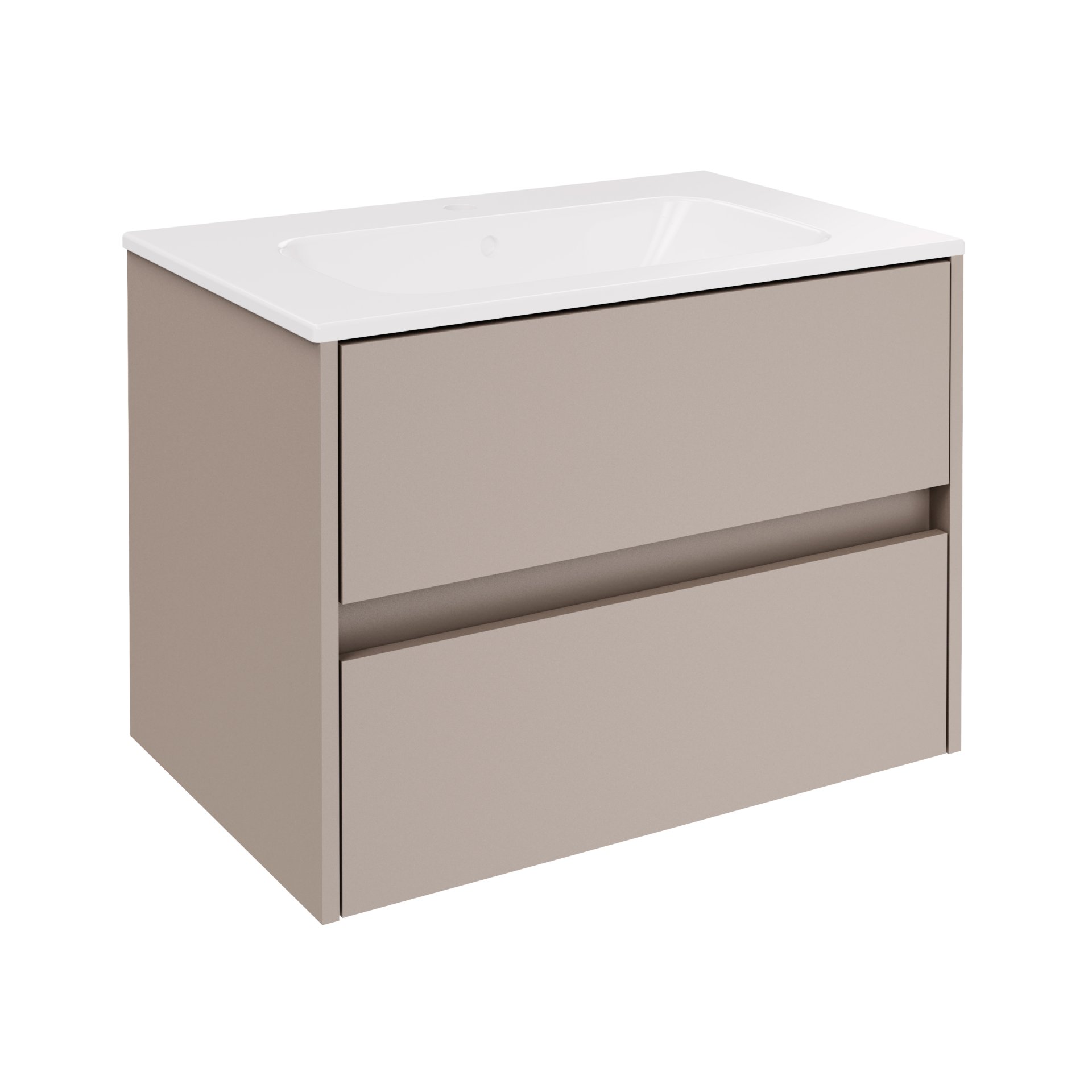 FACKELMANN COMPACT LINE Waschbecken mit Unterschrank 71 cm breit, Grau, Waschbecken Keramik Weiß, 2 Schubladen