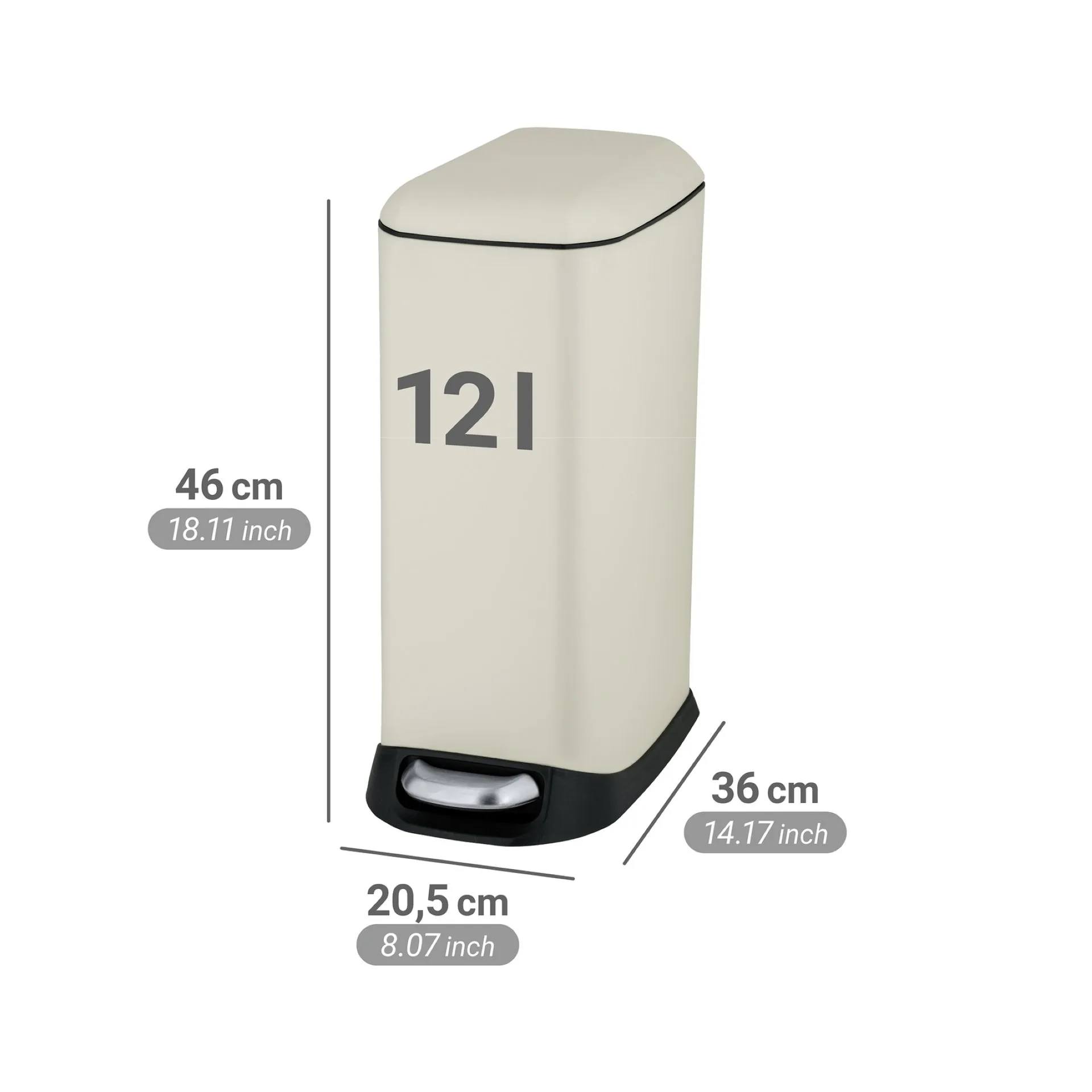 WENKO DESIGN Mülleimer 12 Liter, Beige, mit Absenkautomatik